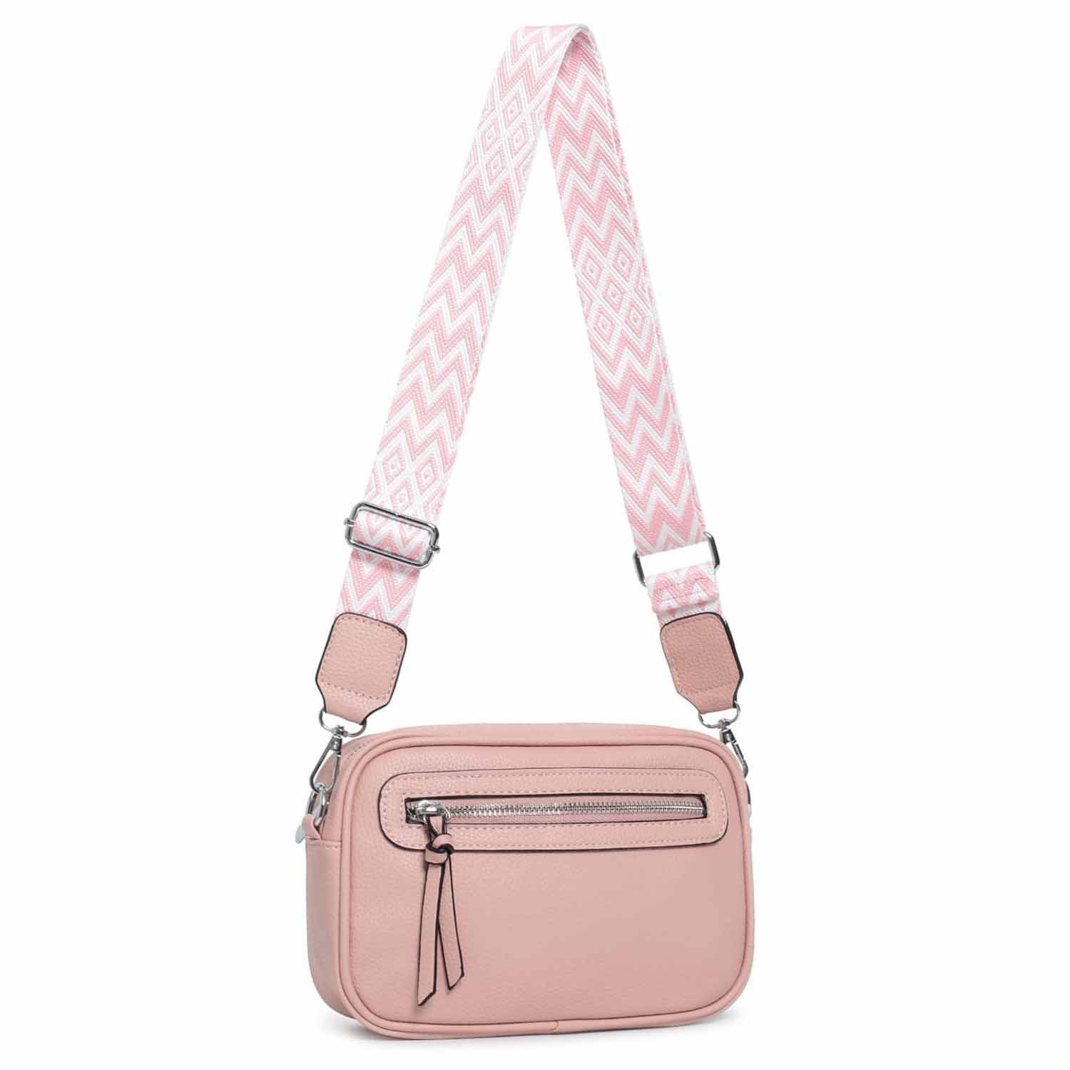 ITALYSHOP24 Schultertasche Damen Umhängetasche CrossBody Brusttasche Crossover Handtasche Reise (Tasche mit einem breitem Muster Stoffgurt/Umhängeband), Bodybag Cross Bag Schmucktasche Gürteltasche Muster Taschengurt Clutch