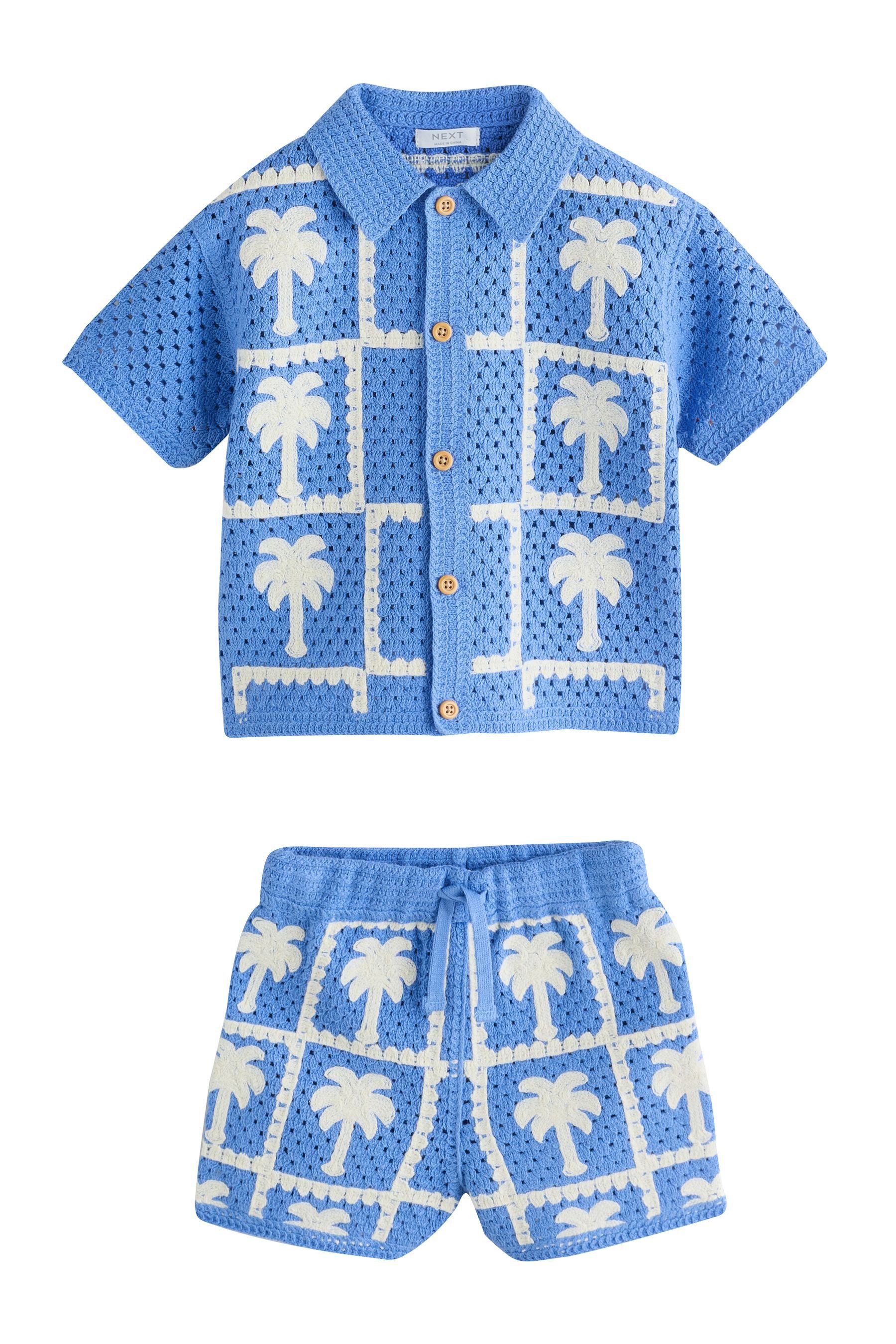 Shirt & Shorts Set mit aufgesticktem Palmenmotiv