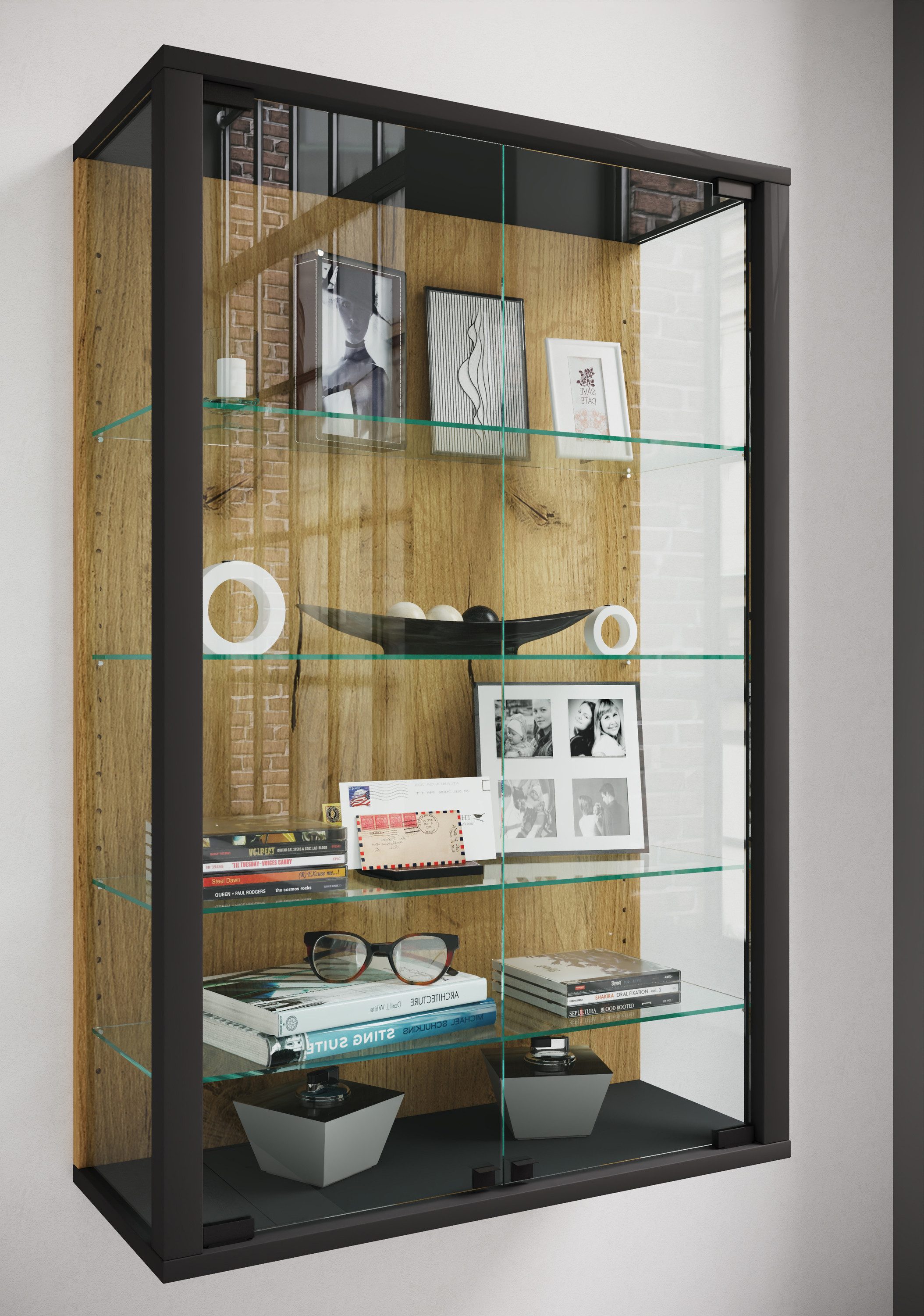 VCM Hängevitrine Wandvitrine Udina mit Glastüren und Glasböden, H.