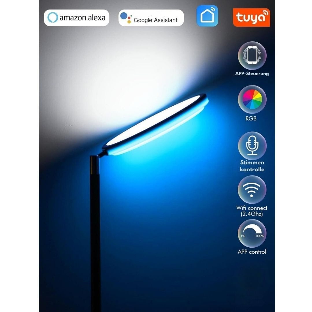 Diyarts LED Stehlampe, LED fest integriert, RGBW, 16 Millionen Farben, RGB, Sprach- & App-Steuerung, Effizient, Flexibler 360° Lampenkopf