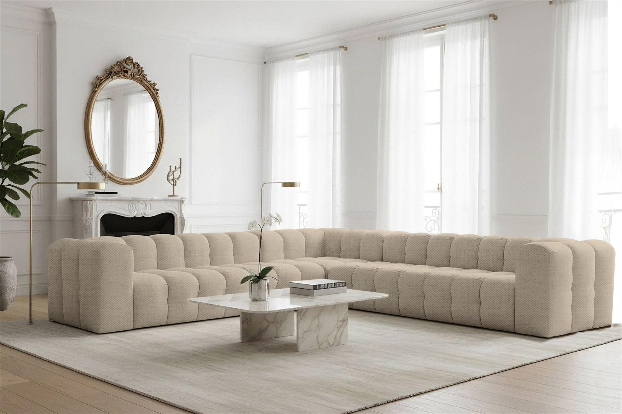 Fun Möbel Ecksofa Designersofa SOLVIE XL Universal (330cm), Stoff Moly oder Tiffani, Sofa-Rücken echt bezogen