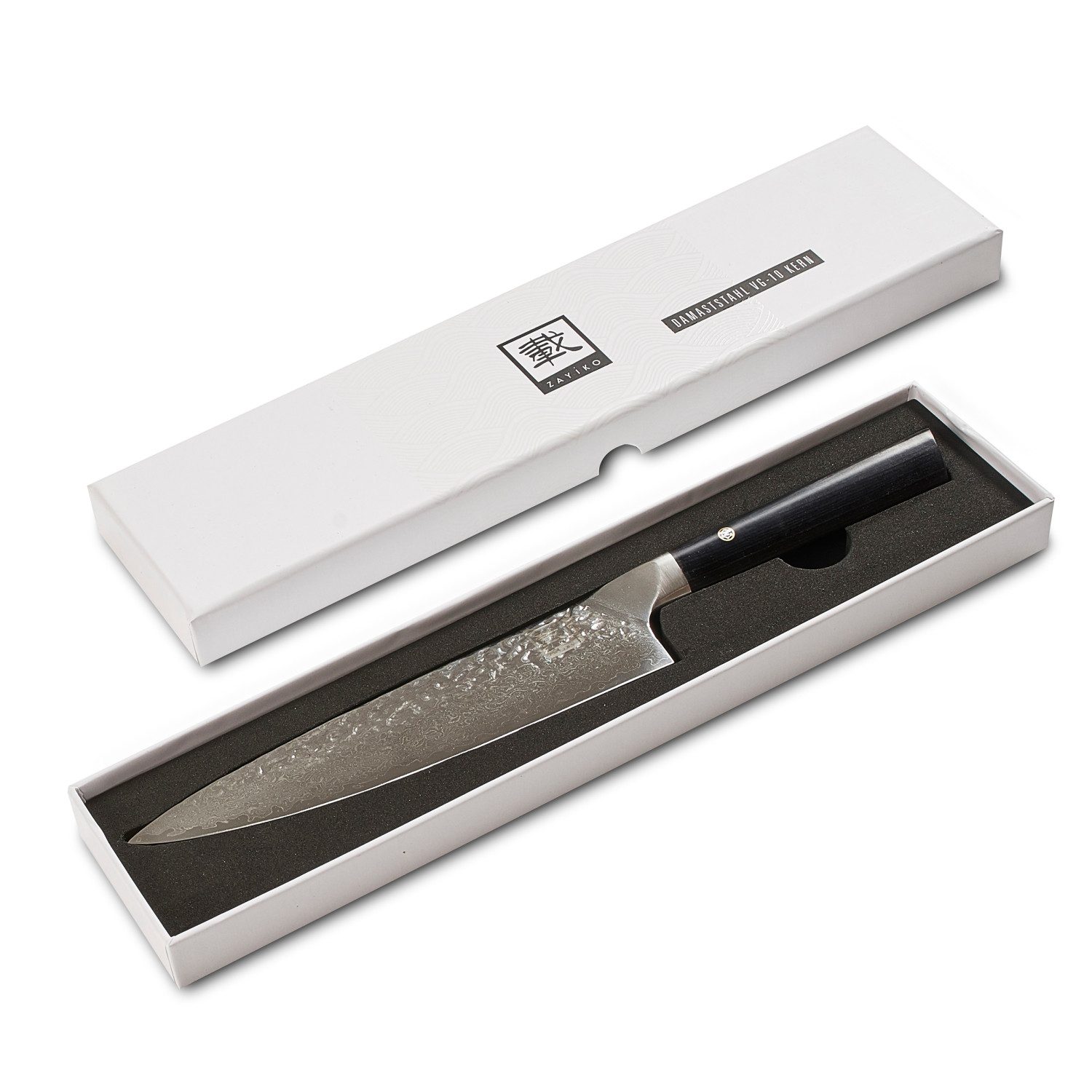 ZAYIKO Universalküchenmesser KURO Damast Chefmesser Küchenmesser 20cm Klinge mit Hammerschlag, Damaststahl, VG10-Kern, Hammerschlag