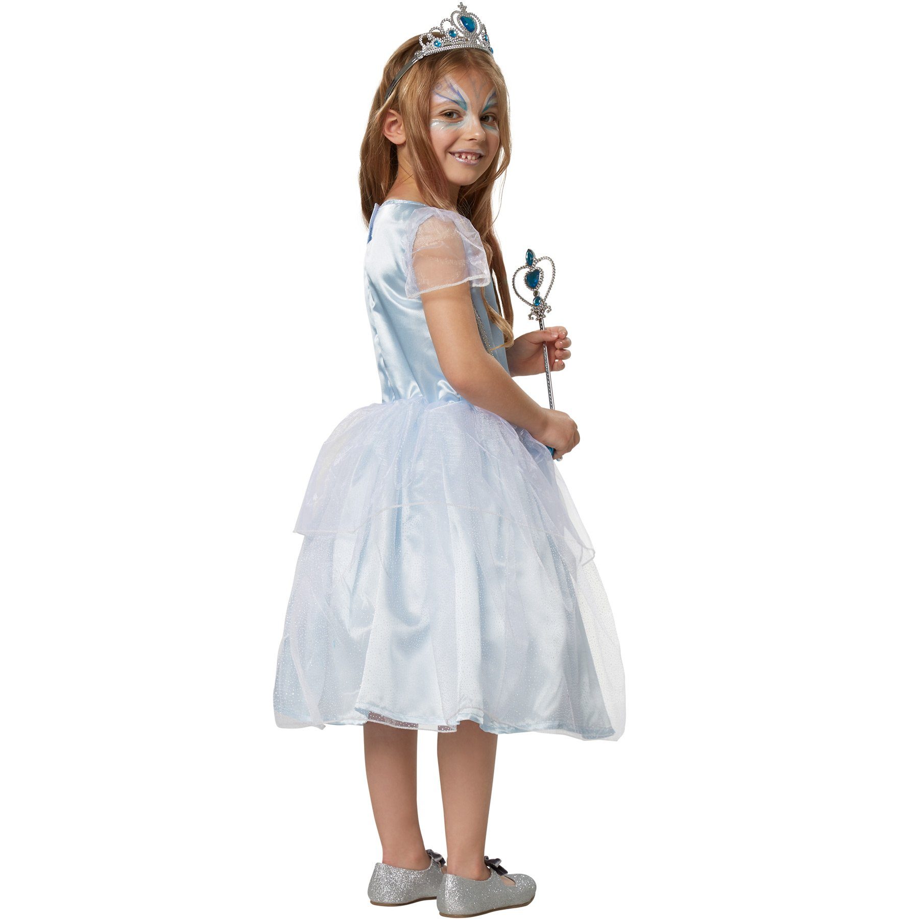 dressforfun Kostüm Märchenprinzessin/Königstochter, Konfektionsgröße 140 (9-10 Jahre), in der Farbe weiß/blau, Rock aus mehreren Lagen Glanzstoff und Tüll