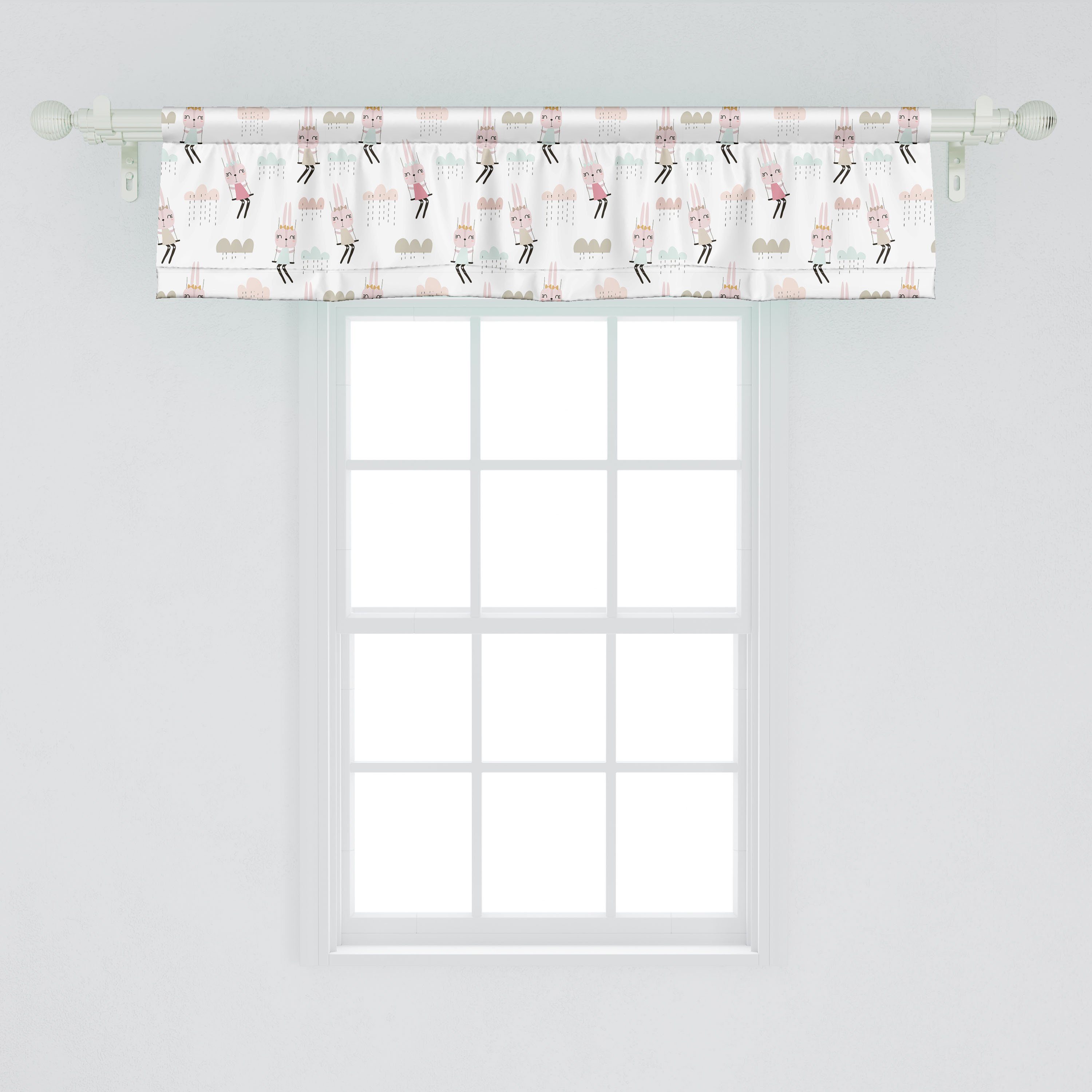 Volant Scheibengardine Tier Doodle Abakuhaus, Microfaser, Küche Schlafzimmer mit Vorhang für Dekor Stangentasche, Kaninchen-Mädchen