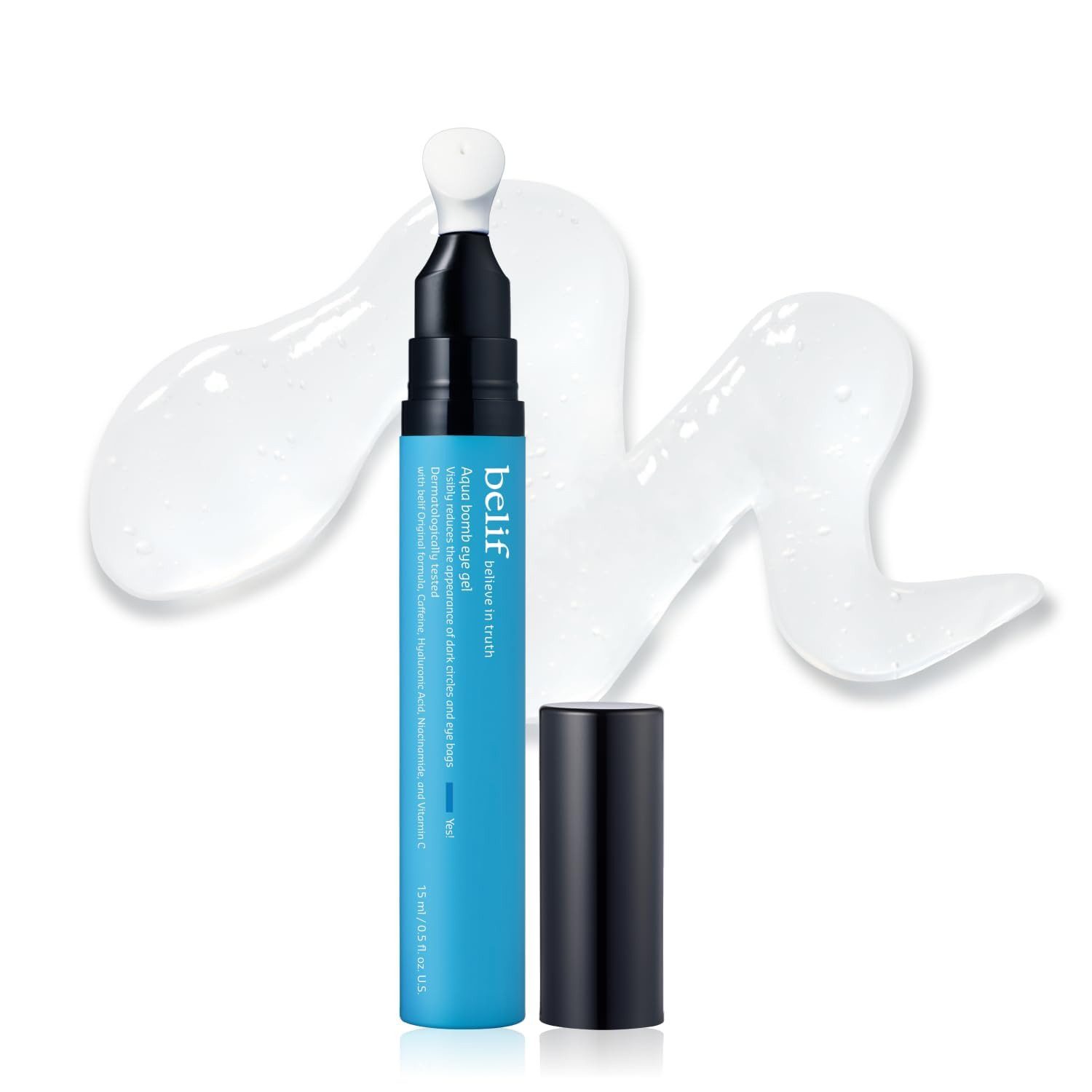 Belif Anti-Aging-Augencreme Aqua Bomb Eye Gel 15 ml, Augengel mit Keramik-Applikator, fuer die Augenpartie mit kuehlender Keramikspitze, mit Koffein, Niacinamide und Hyaluronsaeure