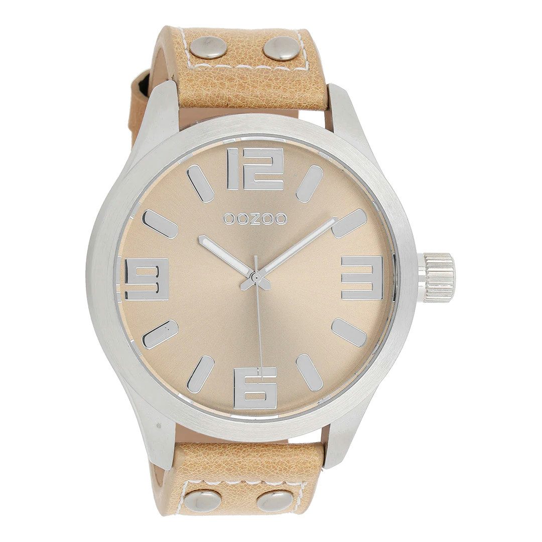 OOZOO Quarzuhr Basic XXL Herrenuhr C1005 Beige Lederband 50 mm