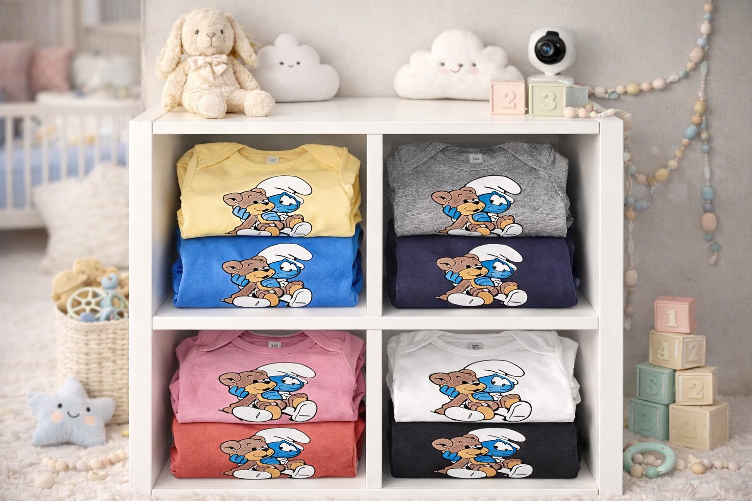 Blondie & Brownie Strampler Kinder Baby Babyschlumpf Schlümpfe Serie Teddybär Teddy Bär Schlumpf Baby Strampler Schlumpf Motiv Baumwolle Regular Fit Unisex Body