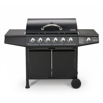 TAINO Gasgrill BASIC 6+1, Gasgrill mit Abdeckhaube, Gasregler und Gasschlauch, 6 Hauptbrenner aus Edelstahl, Seitenbrenner, Piezozündung