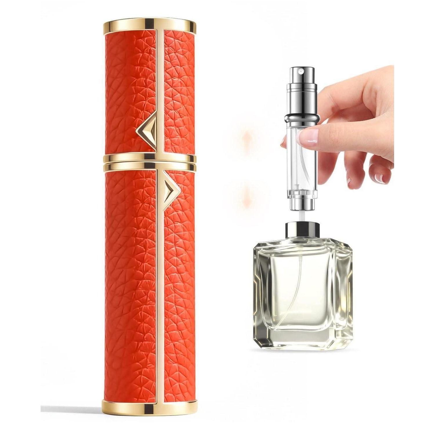LuxusKollektion Parfümzerstäuber Zerstäuber Nachfüllbar 5ml in Lederoptik Orange