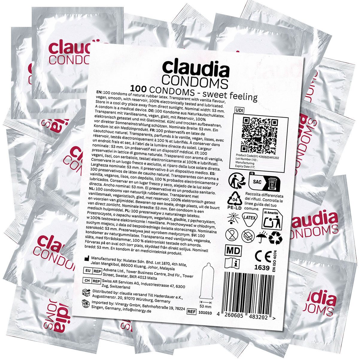 Claudia Condoms Kondome Sweet Feeling Packung mit, 100 St., klassische Kondome mit Vanilleduft