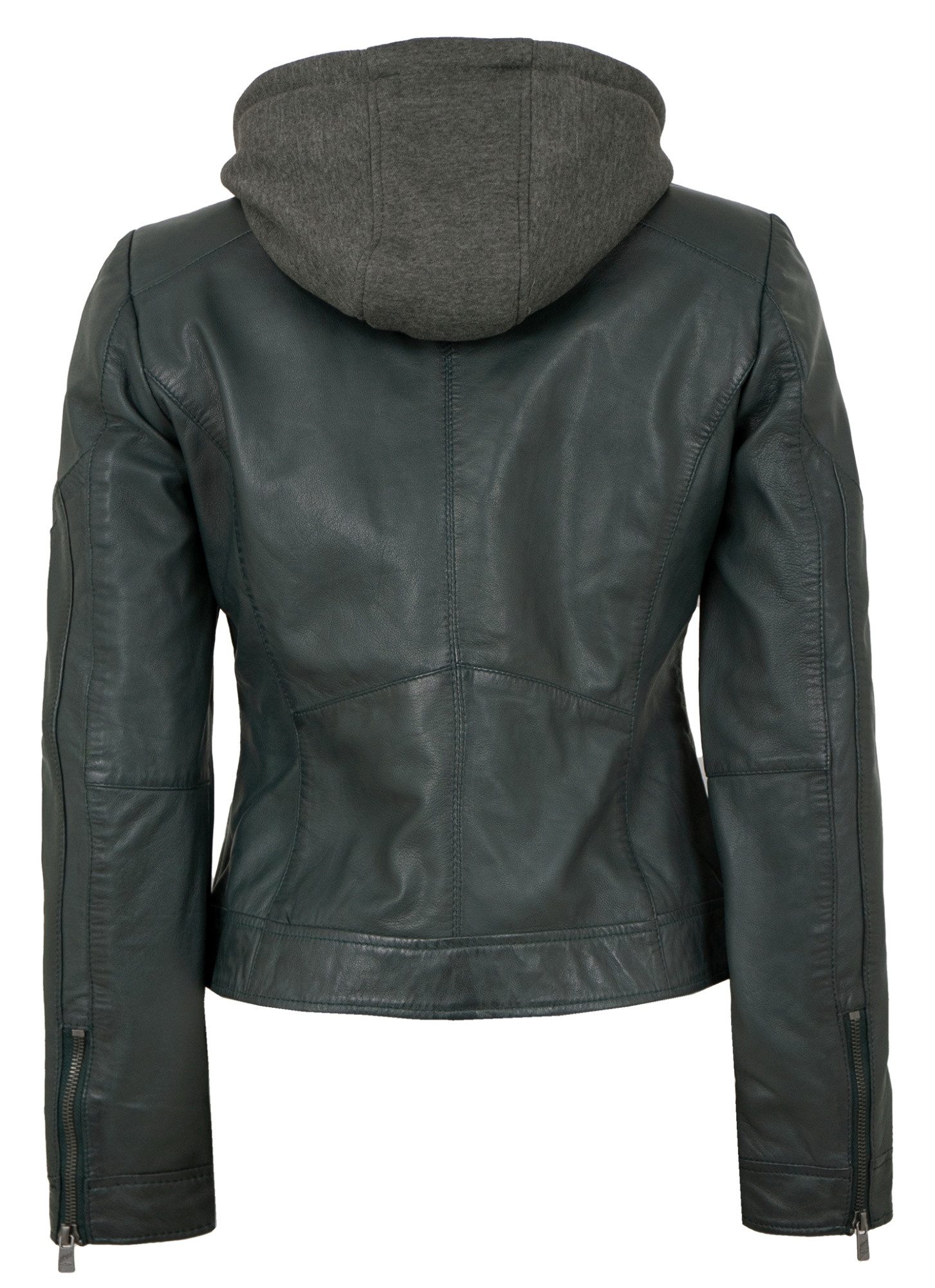 Jilani Lederjacke Francis Jilani - Damen Lederjacke Lammnappa Kapuze dunkelgrün