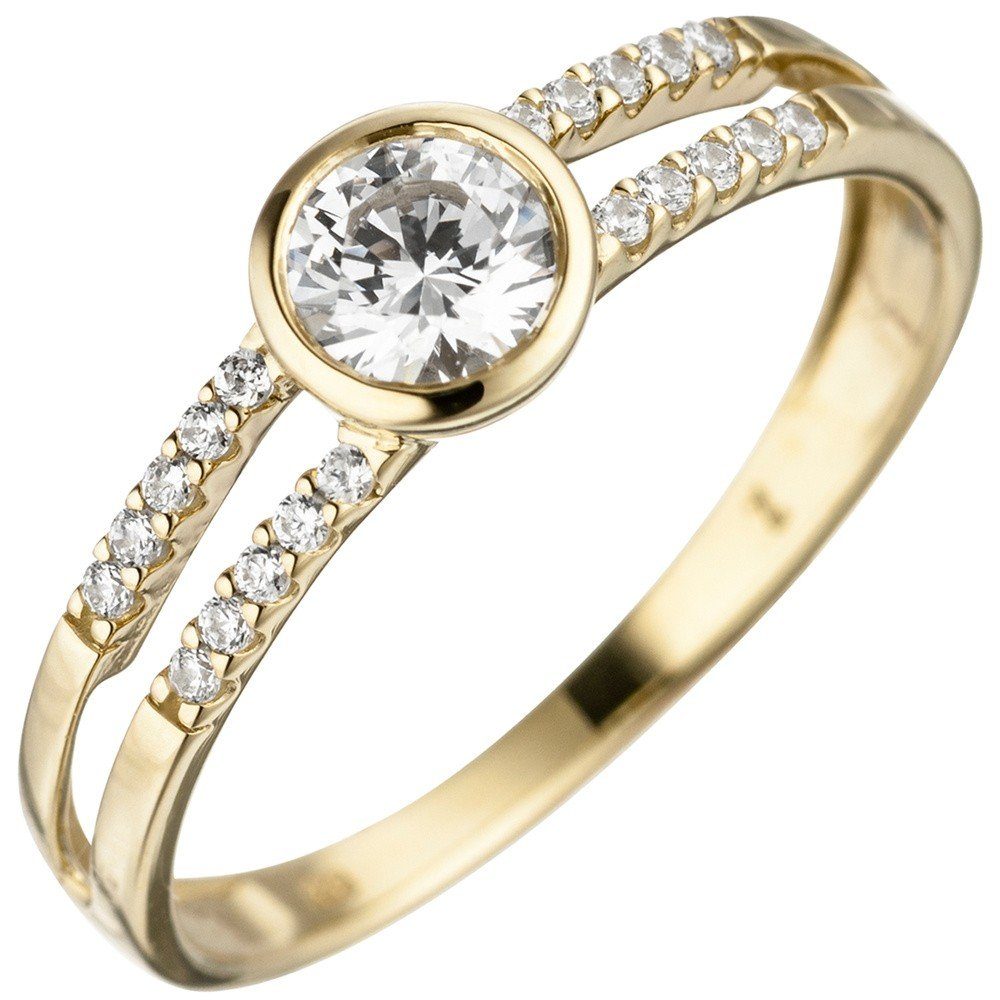 Schmuck Krone Goldring Damenring aus 333 Gelbgold mit 21 Zirkonia, Gold 333 günstig online kaufen