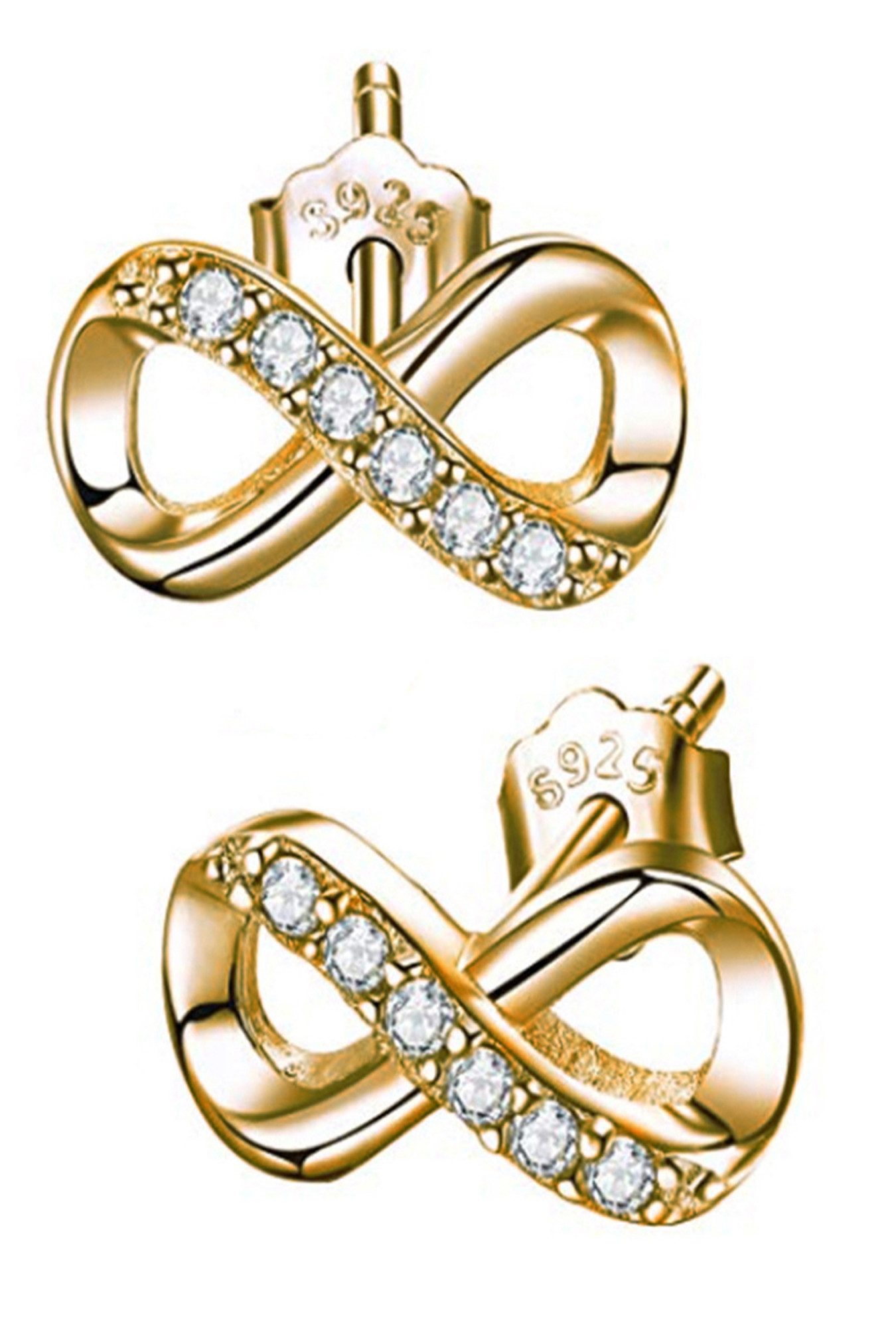 Limana Paar Ohrstecker 5x10mm kleine 925 Silber Unendlichkeit Infinity Ohrringe Zirkonia (inkl. Geschenkdose mit Herz Gravur), Liebesgeschenk Liebe Geschenk für Sie Frauen Damen Freundin Mutter Oma