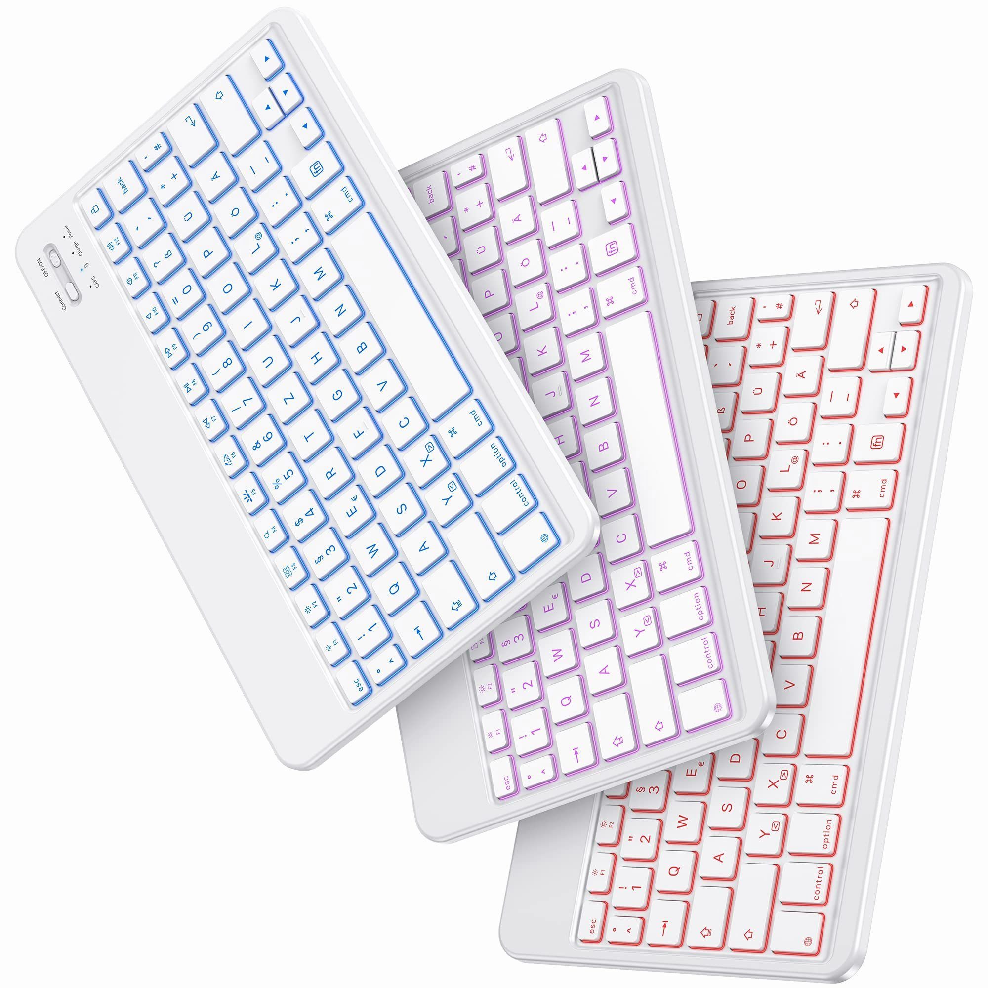 Tisoutec Bluetooth Tastatur,Kabellose Multi-Device 7 Farbige Deutsches Tastatur (QWERTZ-Layout kompatible für Windows,iPad,Android,PC,Laptop,Smartphone)
