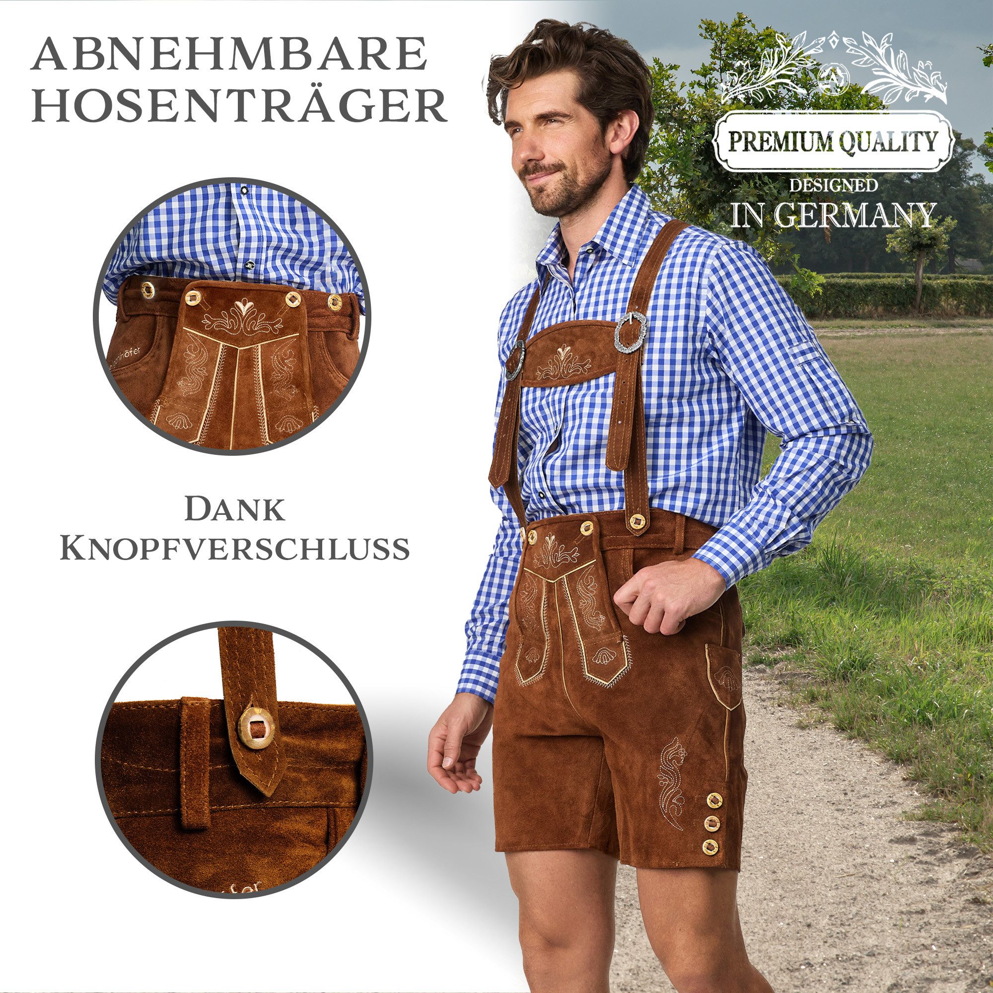 Steigenhöfer Manufaktur Trachtenlederhose Lederhose Herren Tracht kurz - Anton - 100% Rindsleder - Kurze Hose (Inklusive verstellbarer Träger) Traditionelle Ech – Bild 5 von 5