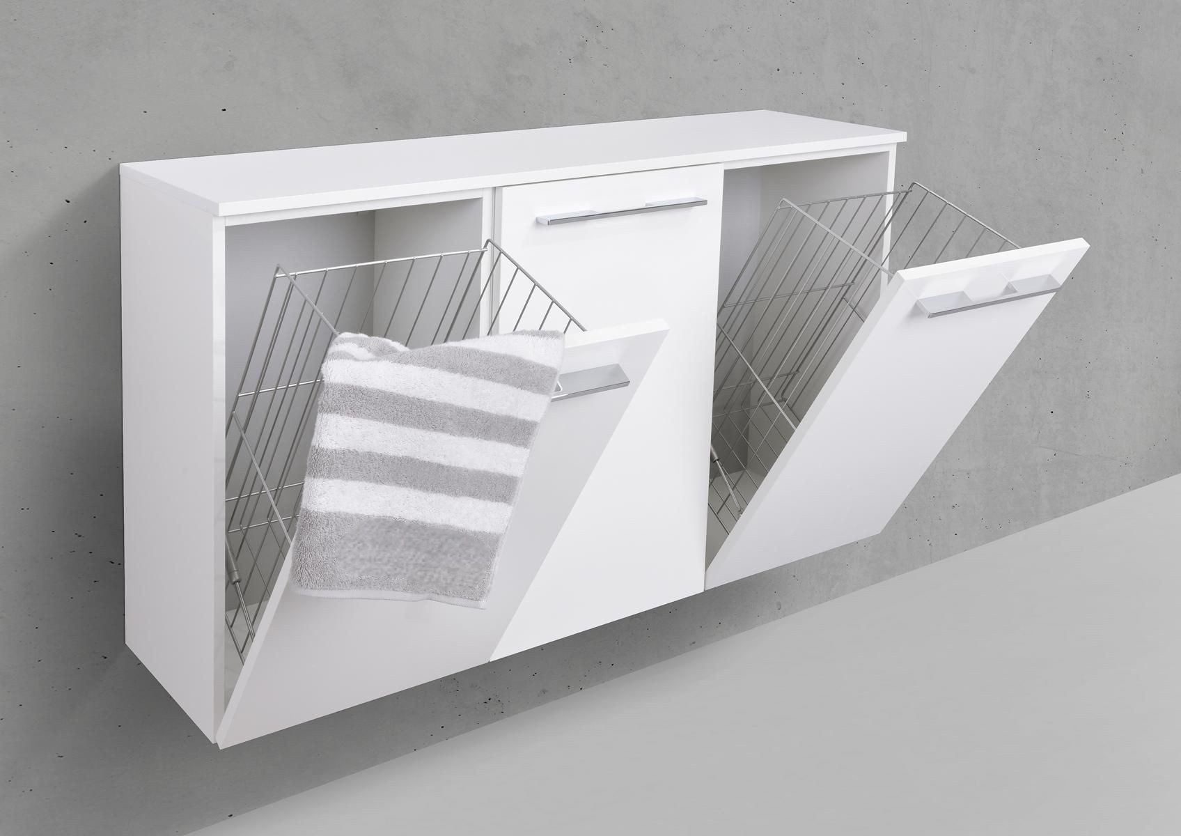 Intarbad Mehrzweckschrank Design Badezimmerschrank mit Wäschekippe, Tür mittig, ca. 90 Liter (120 cm Breite, Höhe 70 cm, Tiefe 32,5 cm, 2x herausnehmbare Wäschekörbe, Holz-/ Lackdekore, feuchtigkeitsresistent, Null-Sicht-Fuge, Softclose) Wäschesammler wandhängend, Vormontierte Lieferung, Made in Germany