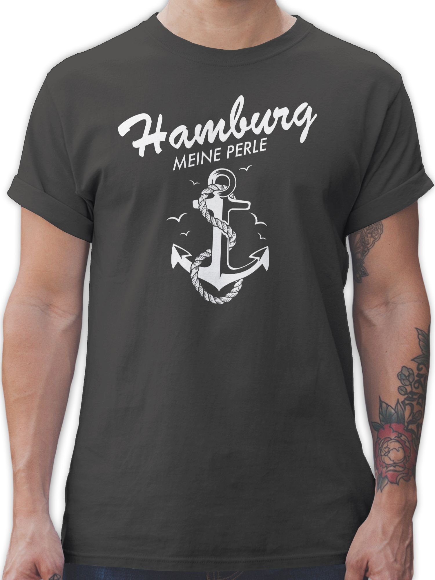 Shirtracer T-Shirt Hamburg - meine Perle Stadt und City Outfit 03 Dunkelgrau