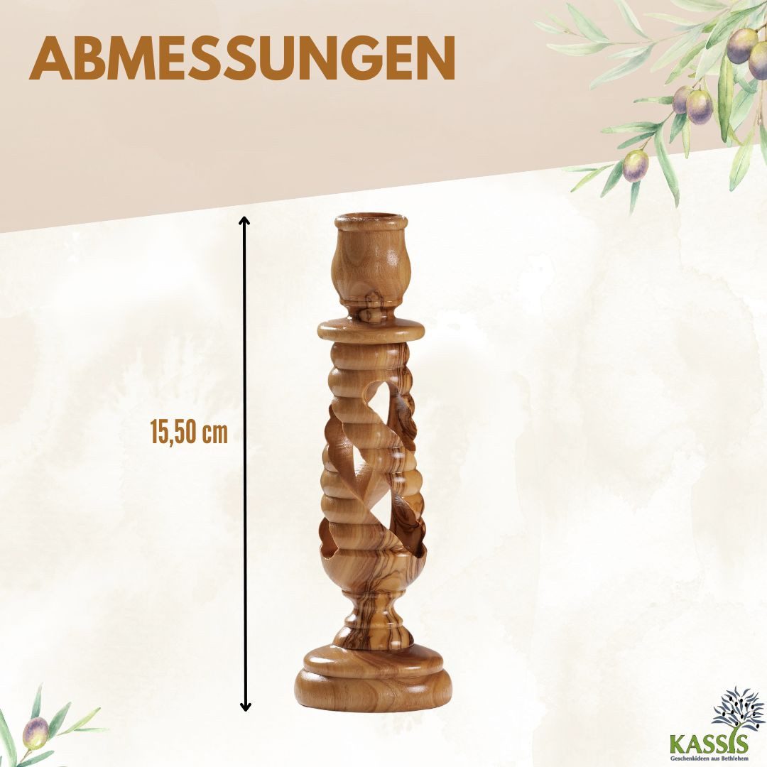 Kassis Geschenkartikel Kerzenständer aus Olivenholz Kerzenhalter Deko modern 15,50 cm, handgefertigt in Bethlehem, aus Olivenholz, Naturprodukt