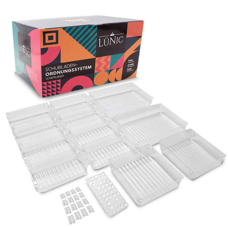LÜNIC Schubladeneinsatz Ordnungssystem Sortierbox Organizer Aufbewahrungsbox aus Kunststoff (12 St., Teile), 3 Größen