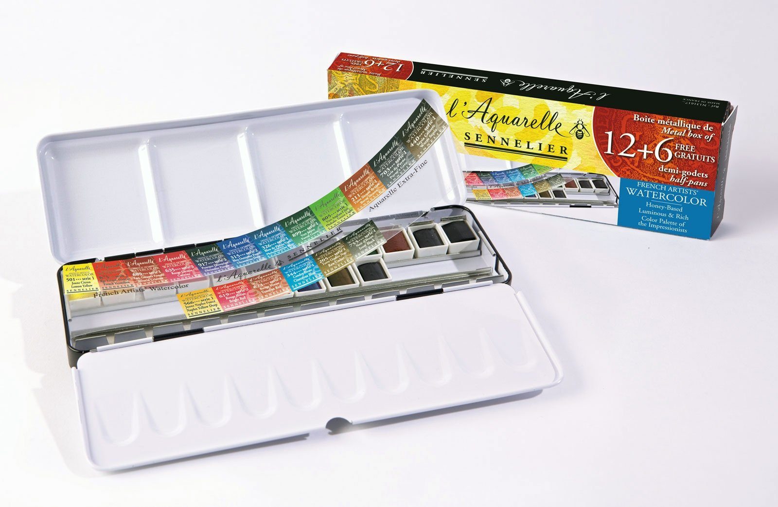 SENNELIER Farbkasten L'Aquarelle extra-feine Aquarellfarben 12+6 halbe Näpfchen, im Metallkasten