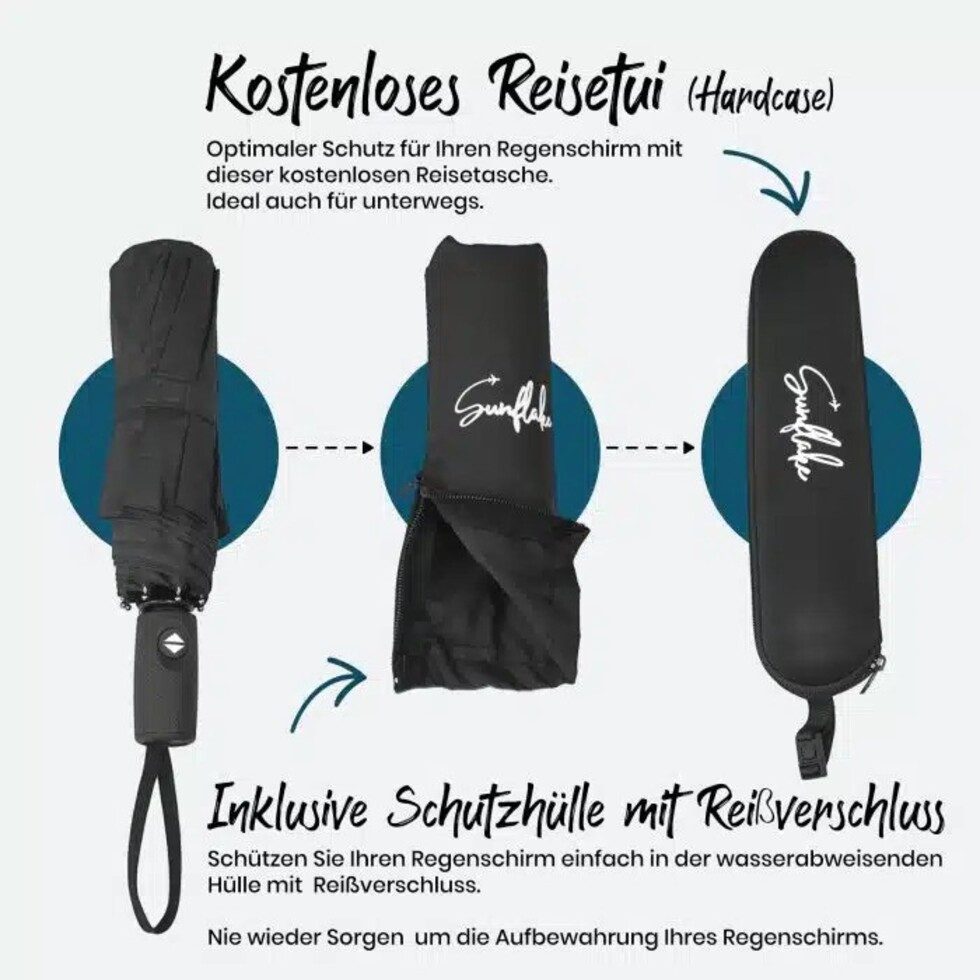 Sunflake Taschenregenschirm Faltbar & Sturmfest - Kompakt mit Doppeltem Dac günstig online kaufen