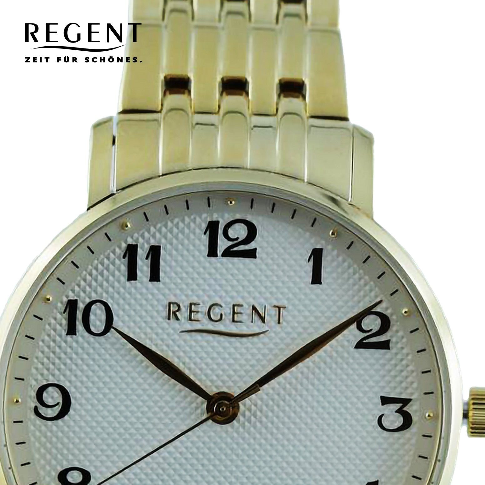 39mm), Analog, Regent Quarzuhr Armbanduhr extra groß rund, Metallarmband Herren Regent Herren (ca. Armbanduhr