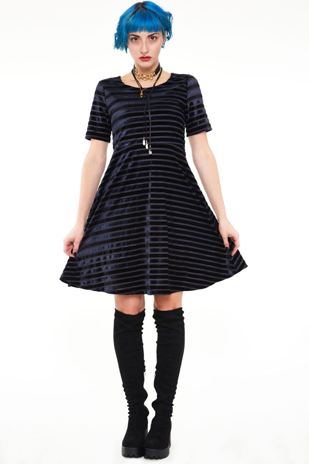 Jawbreaker Minikleid Black Velvet Stripe Gothic Goth Retro Samt Minikleid