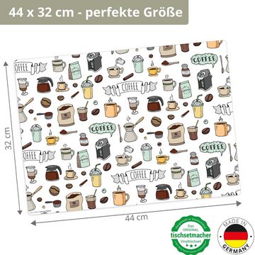 Platzset, Tischset, Platzset abwaschbar - Kaffee Doodles, cover-your-desk.de, (aus erstklassigem Vinyl (Kunststoff – BPA-frei), 4-St., 44 x 32 cm - rutschfeste Tischdekoration), Made in Germany