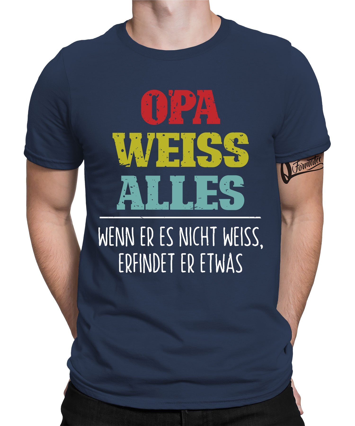 Quattro Formatee Kurzarmshirt Opa Weiss Alles - Großvater Vatertag Herren T-Shirt (1-tlg) Navy Blau