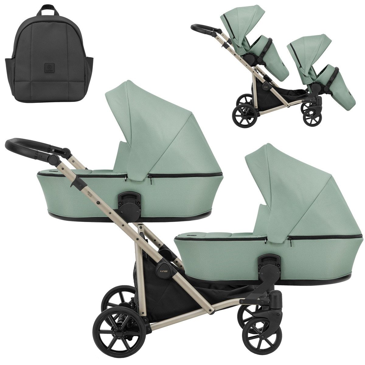 KUNERT Zwillings-Kombikinderwagen BRAV DUO 2in1 Doppelkinderwagen von KUNERT in Schwarz Gel-Rädern, 12 verschiedene Konfigurationen, leicht zusammenklappbar