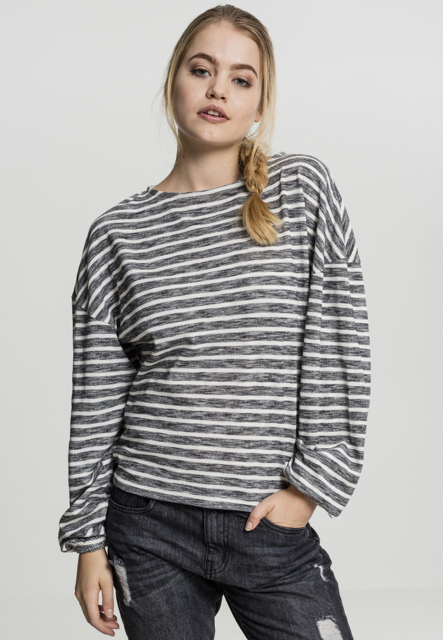 URBAN CLASSICS Damen (1-tlg) Sweater Stripe Pullover black/white Oversize Ladies