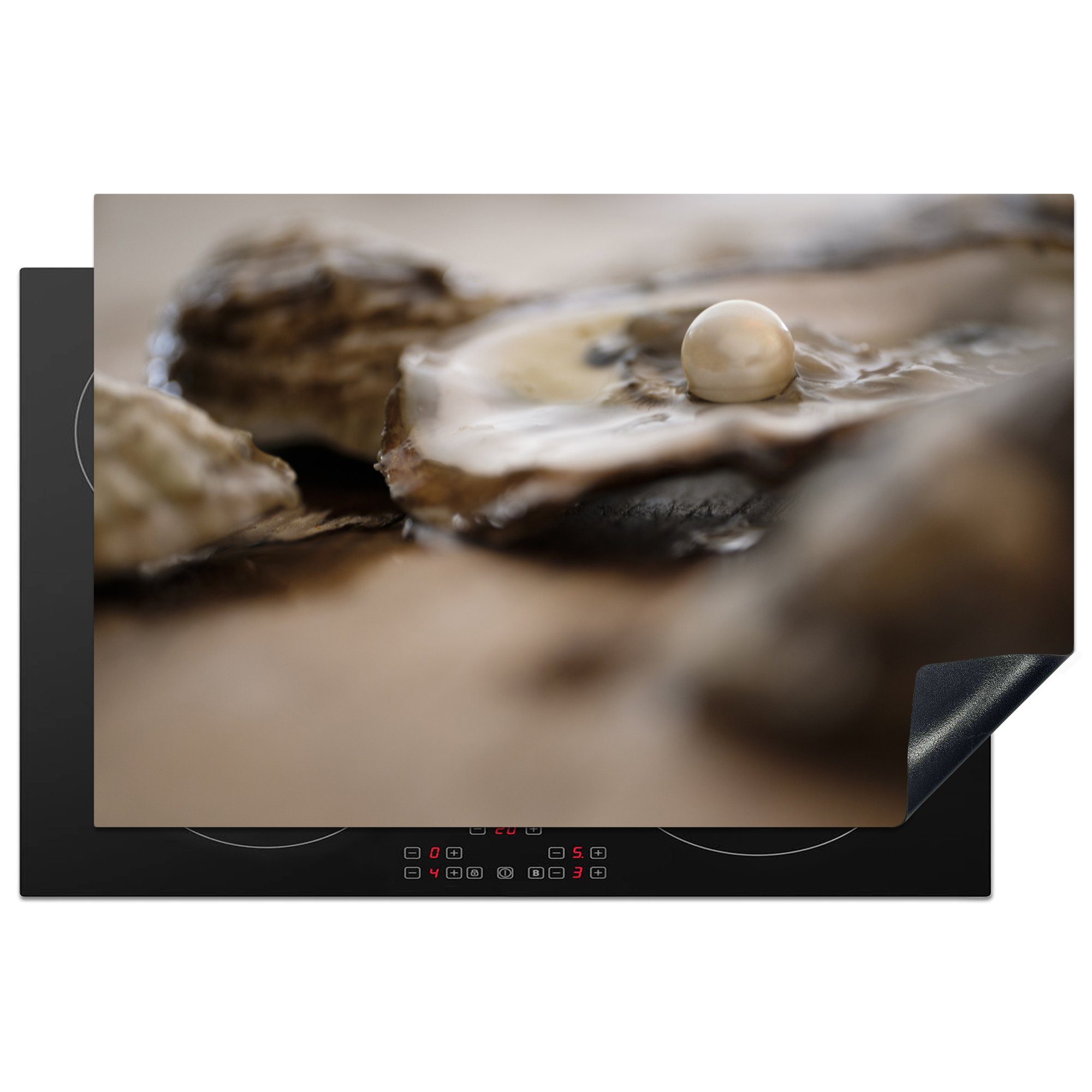 MuchoWow Herdblende-/Abdeckplatte Perle Auster, - Schutz die Induktionskochfeld Ceranfeldabdeckung für cm, Vinyl, (1 Muschel küche, - tlg), 81x52