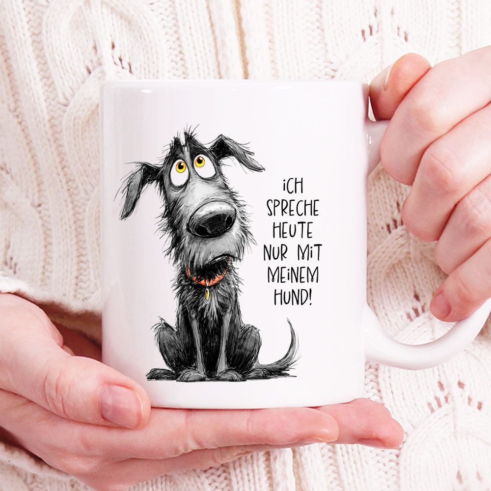 Cadouri Tasse 'Nur mit meinem Hund' Kaffeetasse mit Spruch Geschenk für Hundefreunde, Keramik, mit Hundespruch, beidseitig bedruckt, handgefertigt, Geschenk, 330 ml
