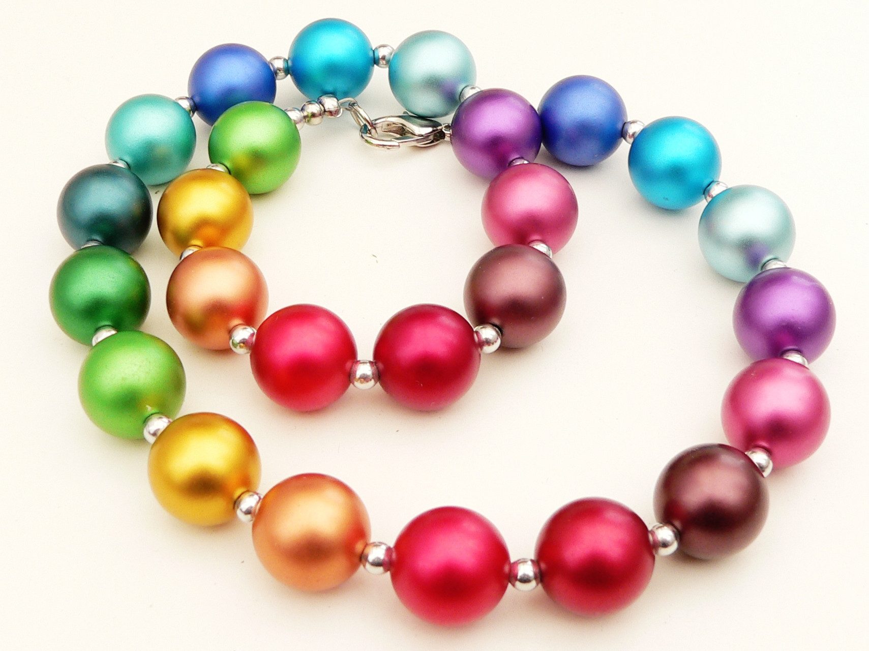 traumschmuck Kette ohne Anhänger 209a Collier Perlen Alu eloxiert 14mmØ multicolor mehrfarbig bunt (incl. Schmuckbox), handgefertigt, made in Germany