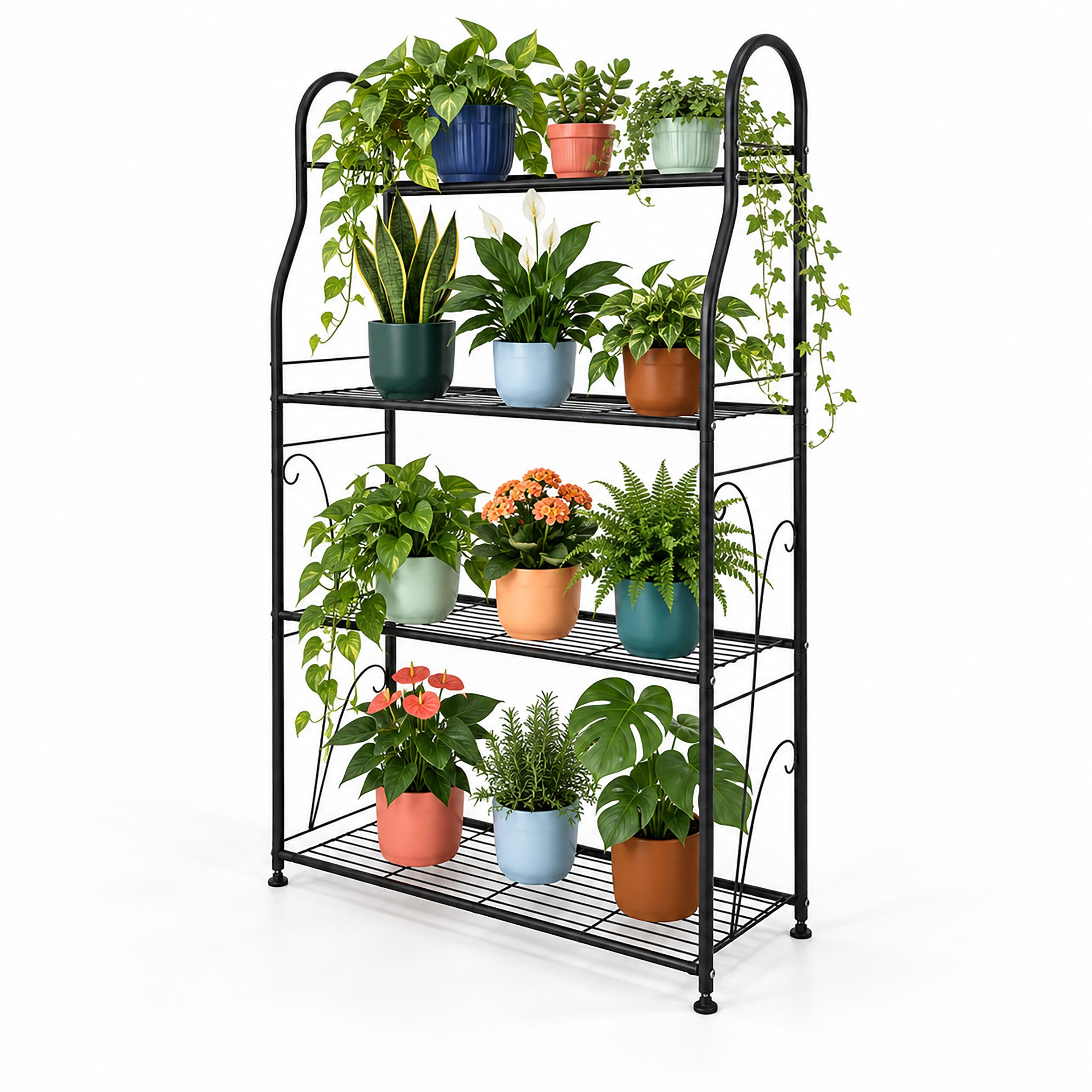 relaxdays Pflanzentreppe Blumenregal Metall mit mehreren Ablagen (1 St), schwarz, 4 Ablagen
