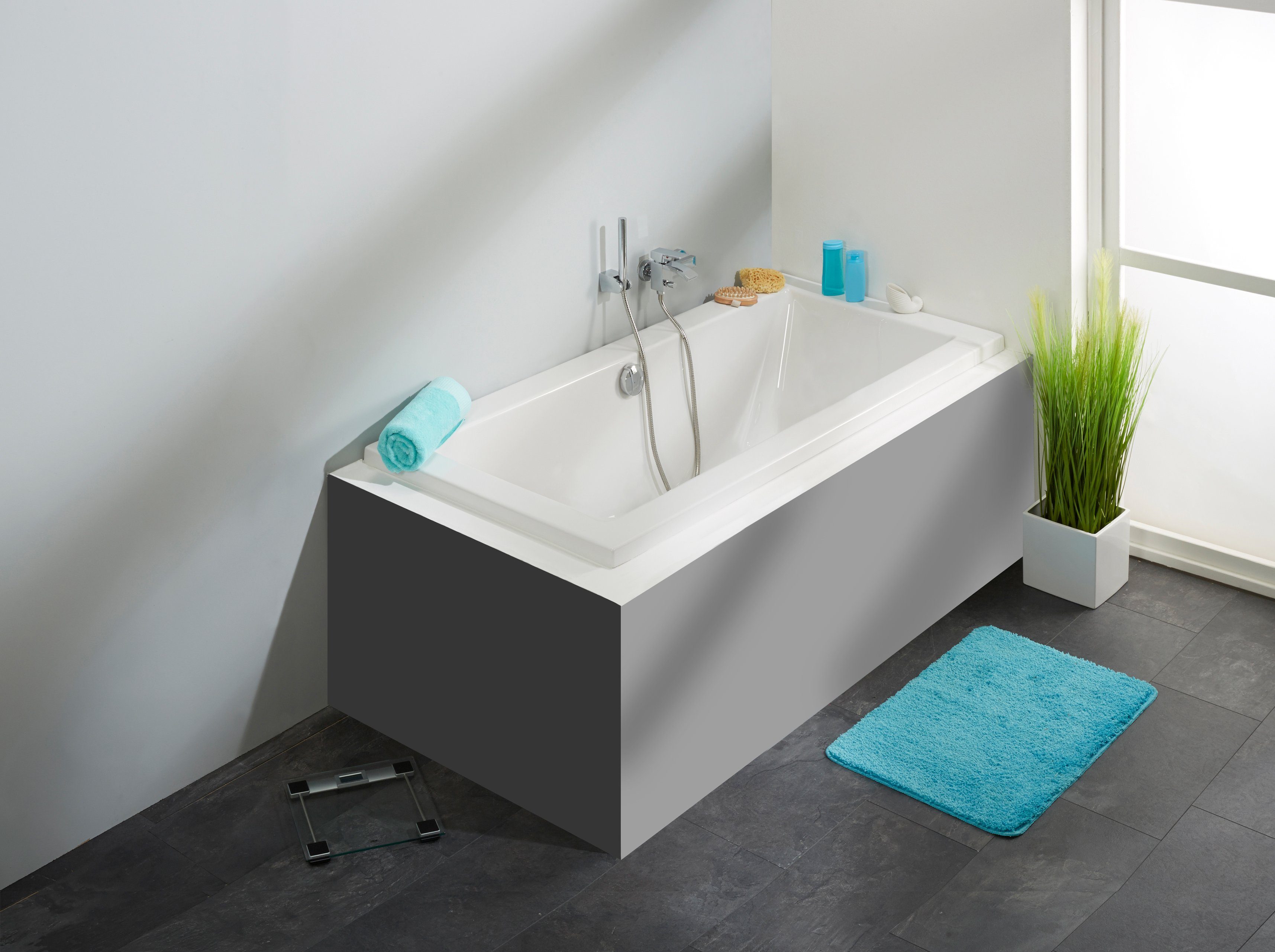 OTTOFOND Badewanne Cubic, (Komplett-Set, 3-tlg), mit Wannenträger und Ablaufgarnitur