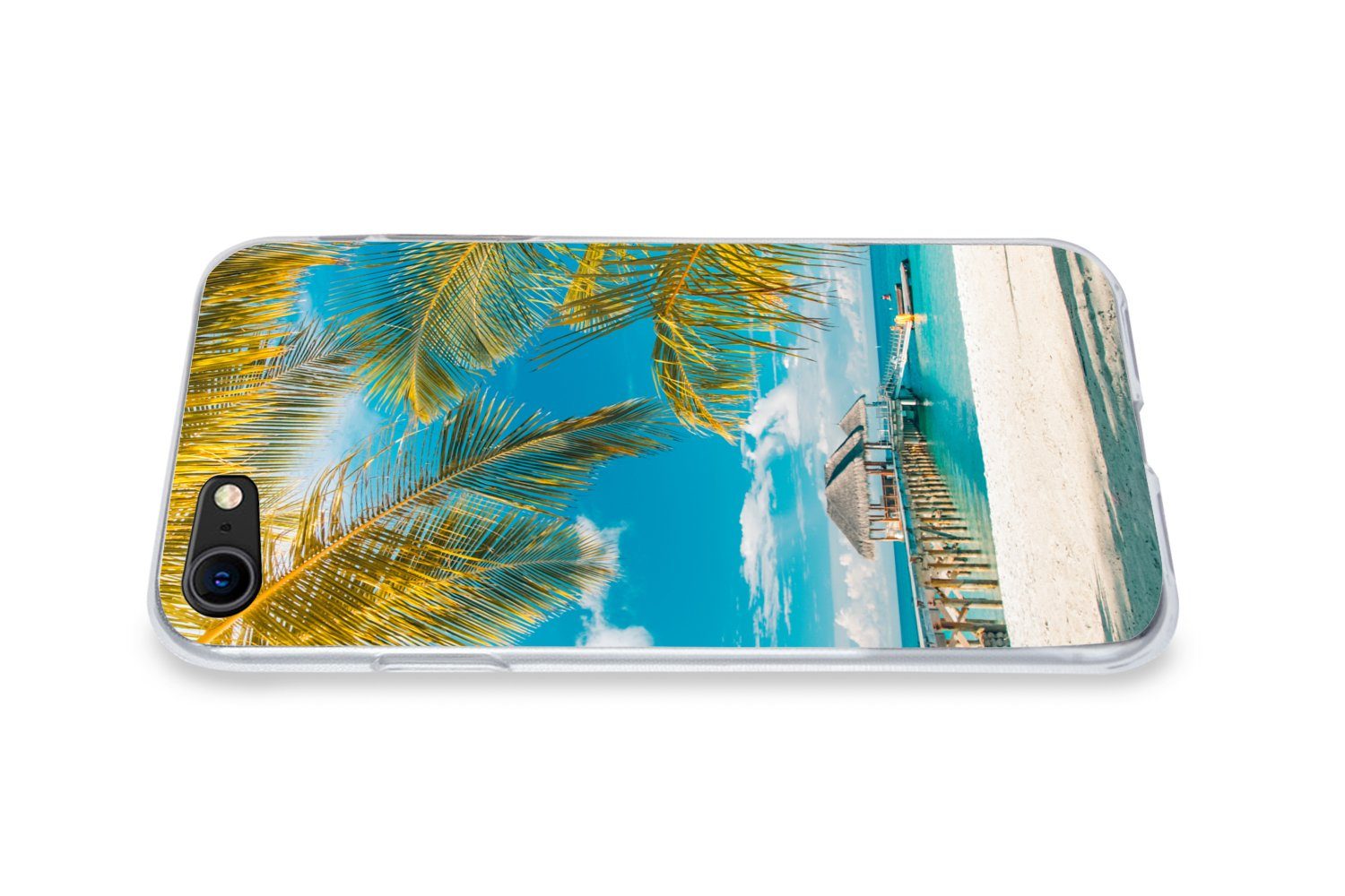 MuchoWow Handyhülle für Apple iPhone SE 2020 Strand - Palme - Meer, Smartphone-Bumper, Print, Handy Schutzhülle Dünn
