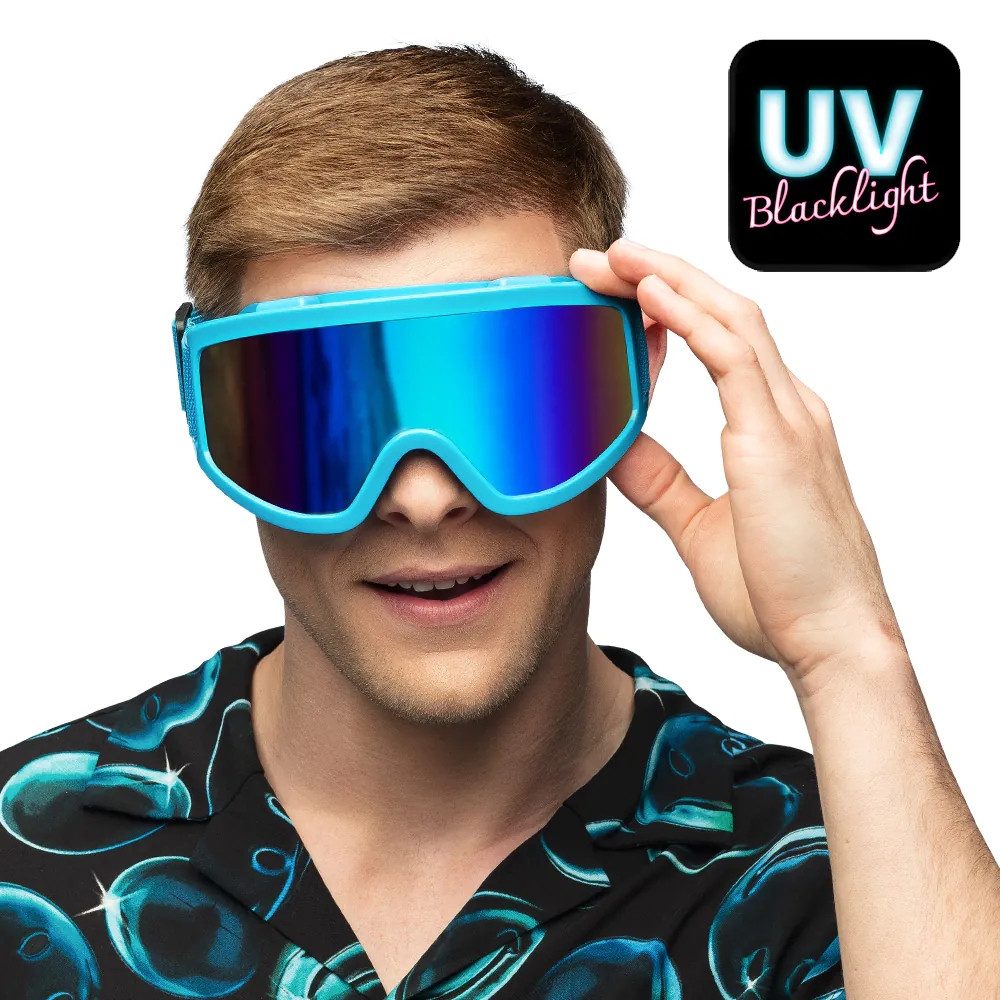 Boland Kostüm Party Ski-Brille Neon UV oder schwarz Spiegelglas Après Ski Party, Neonvarianten mit UV-Effekt für Schwarzlicht und Neon-Partys