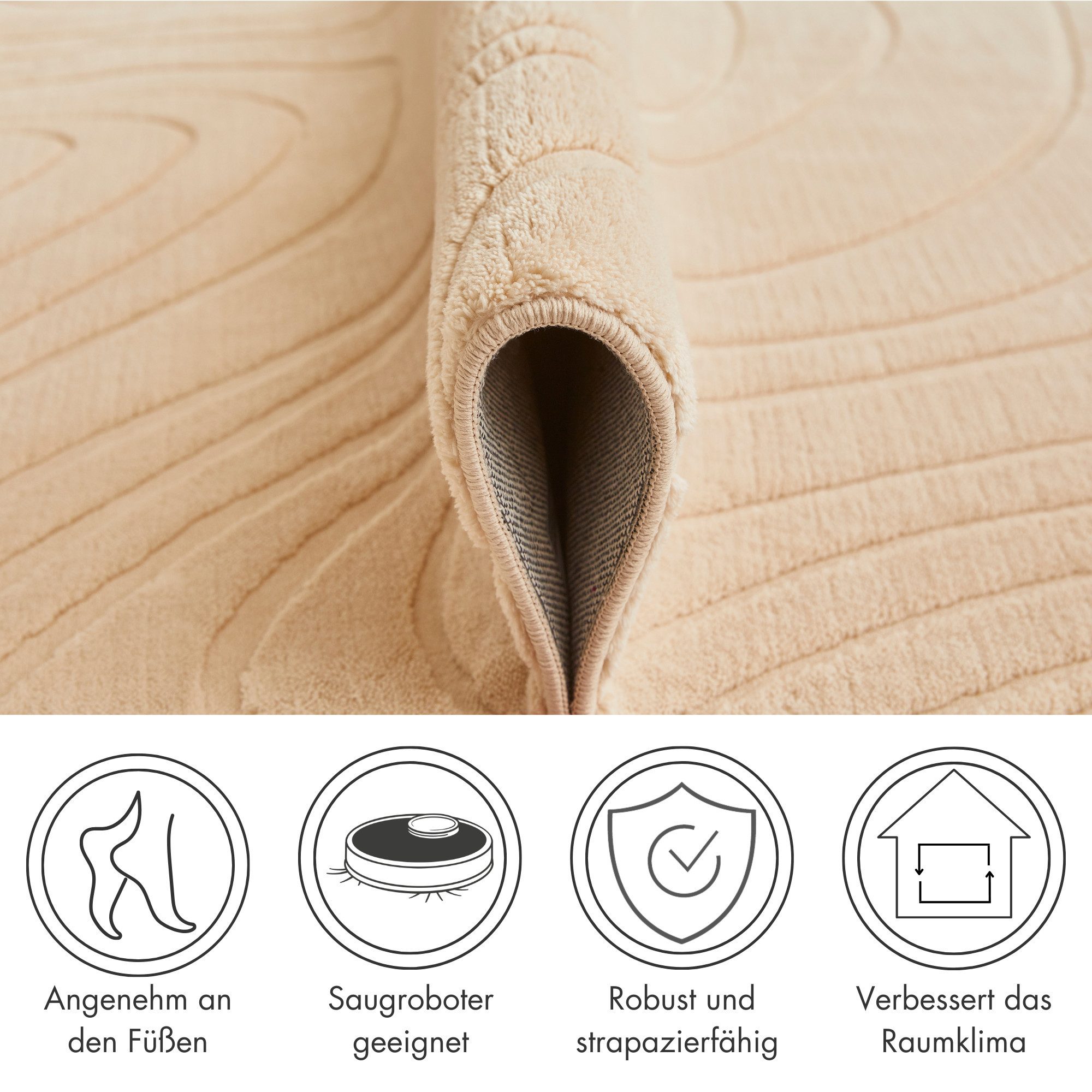 Andiamo Teppich Dale, rechteckig, Höhe: 10 mm, Uni Farben, Hoch-Tief-Struktur, Carving-Effekt, Wohnzimmer