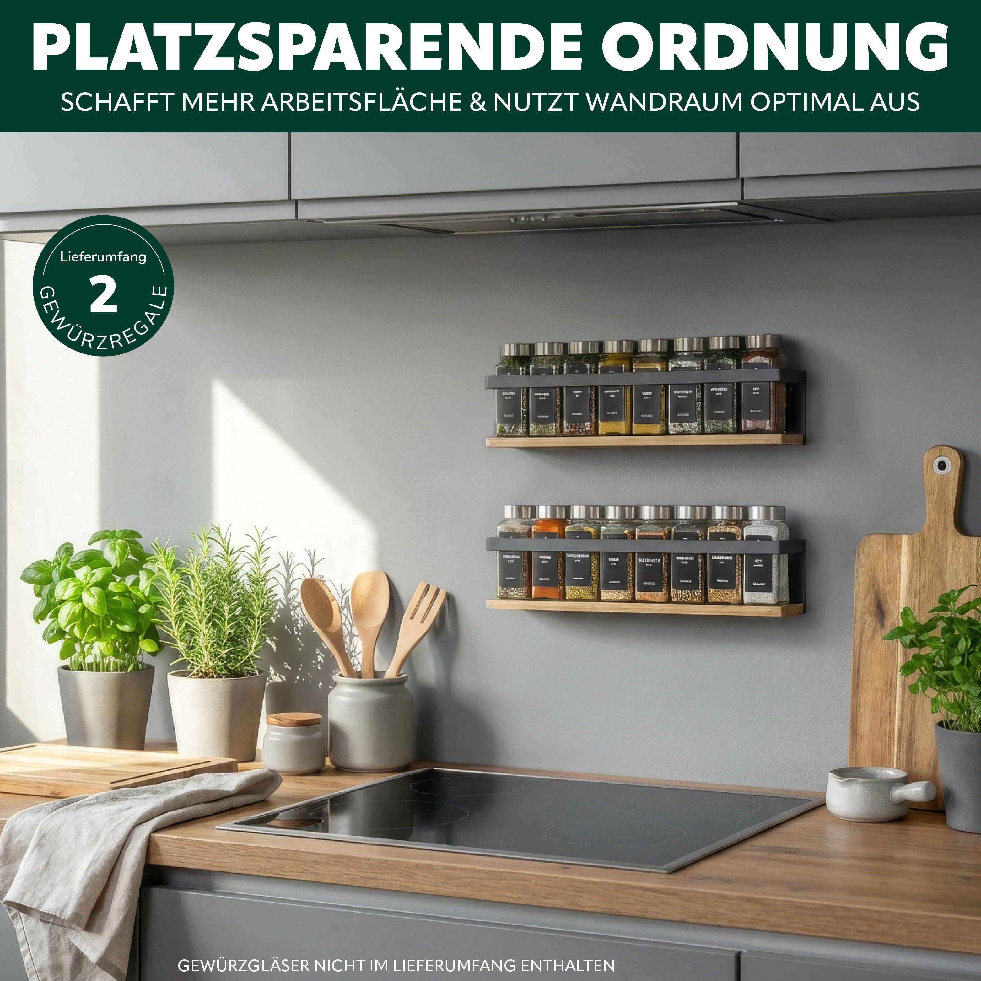 eluno Gewürzregal Gewürzregale 2er Set mit Bambusboden, 2-tlg. – Bild 2 von 5