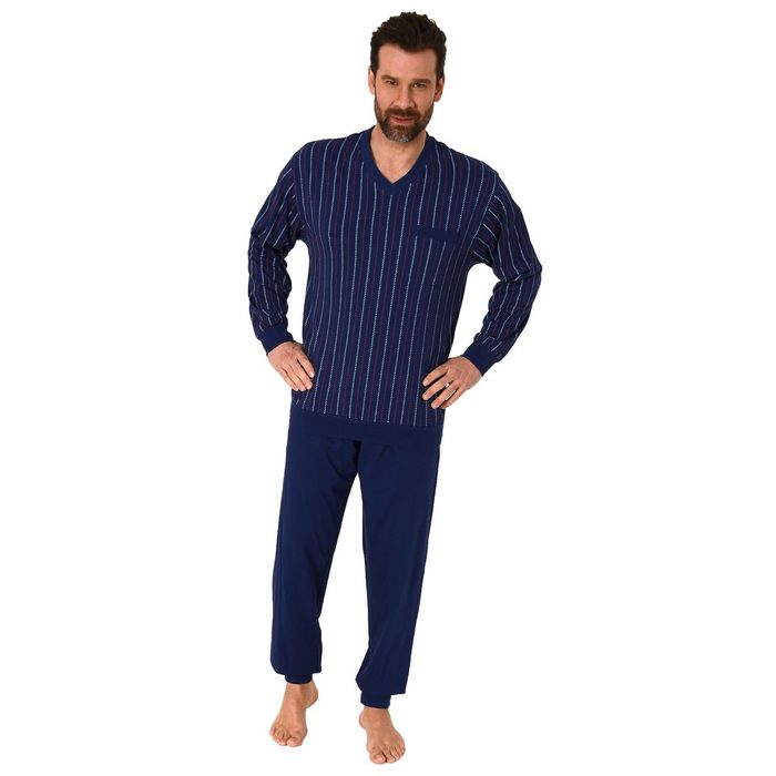 Normann Pyjama Herren Schlafanzug langarm Pyjama mit Bündchen - Streifenoptik - 122 101 90 650