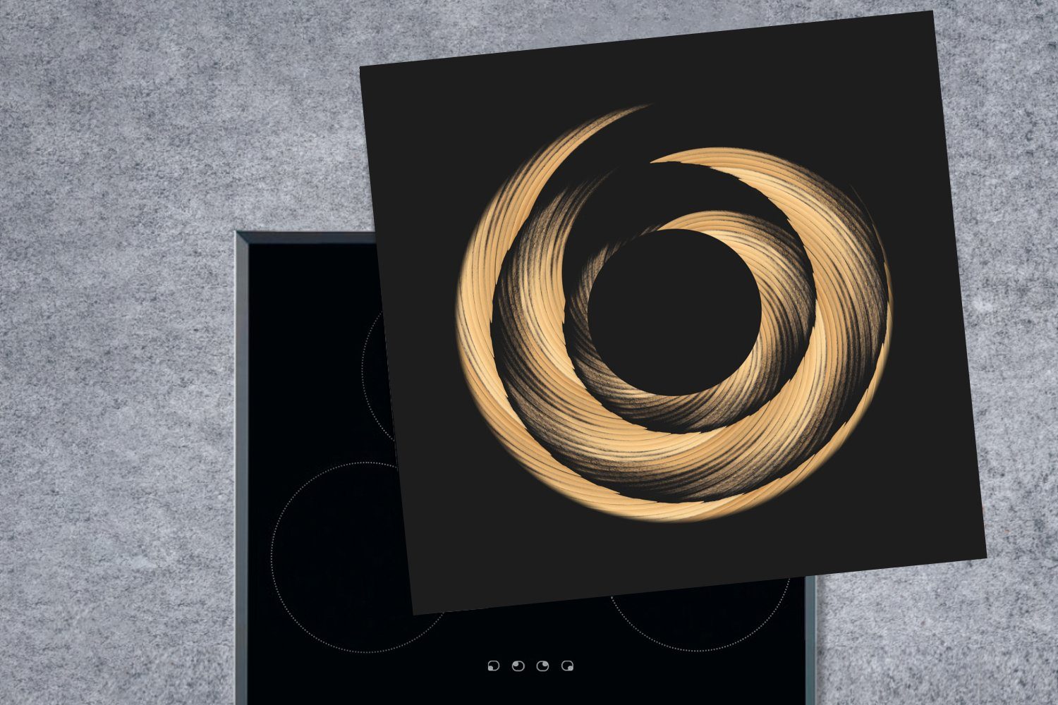 küche tlg), Spirale Vinyl, 78x78 cm, Arbeitsplatte Herdblende-/Abdeckplatte (1 für MuchoWow aus Pinselstrichen, Ceranfeldabdeckung, Goldfarbene