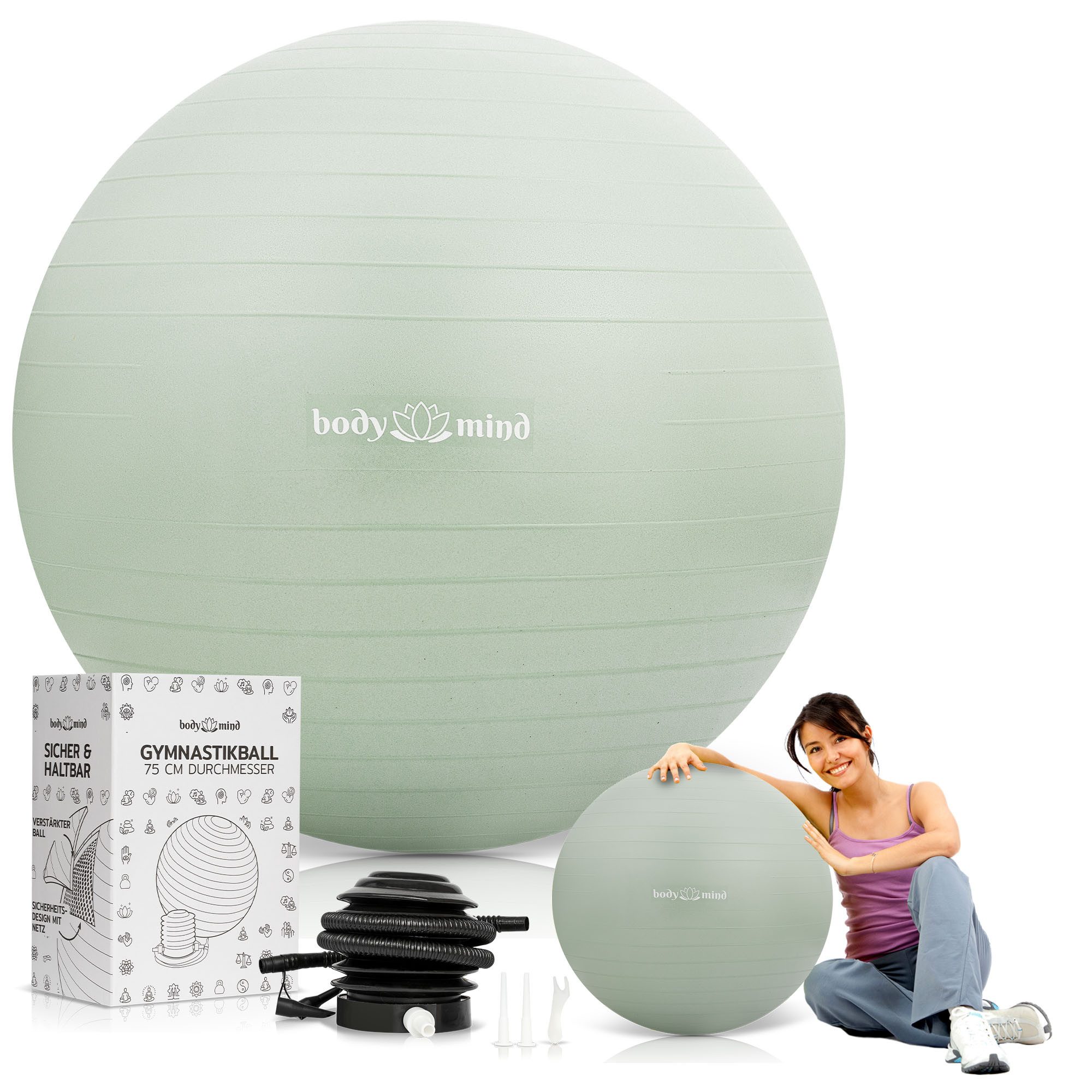 Body & Mind Gymnastikball Fitnessball Gymnastikball Yoga Pilates Ball Anti-Burst mit Pumpe
