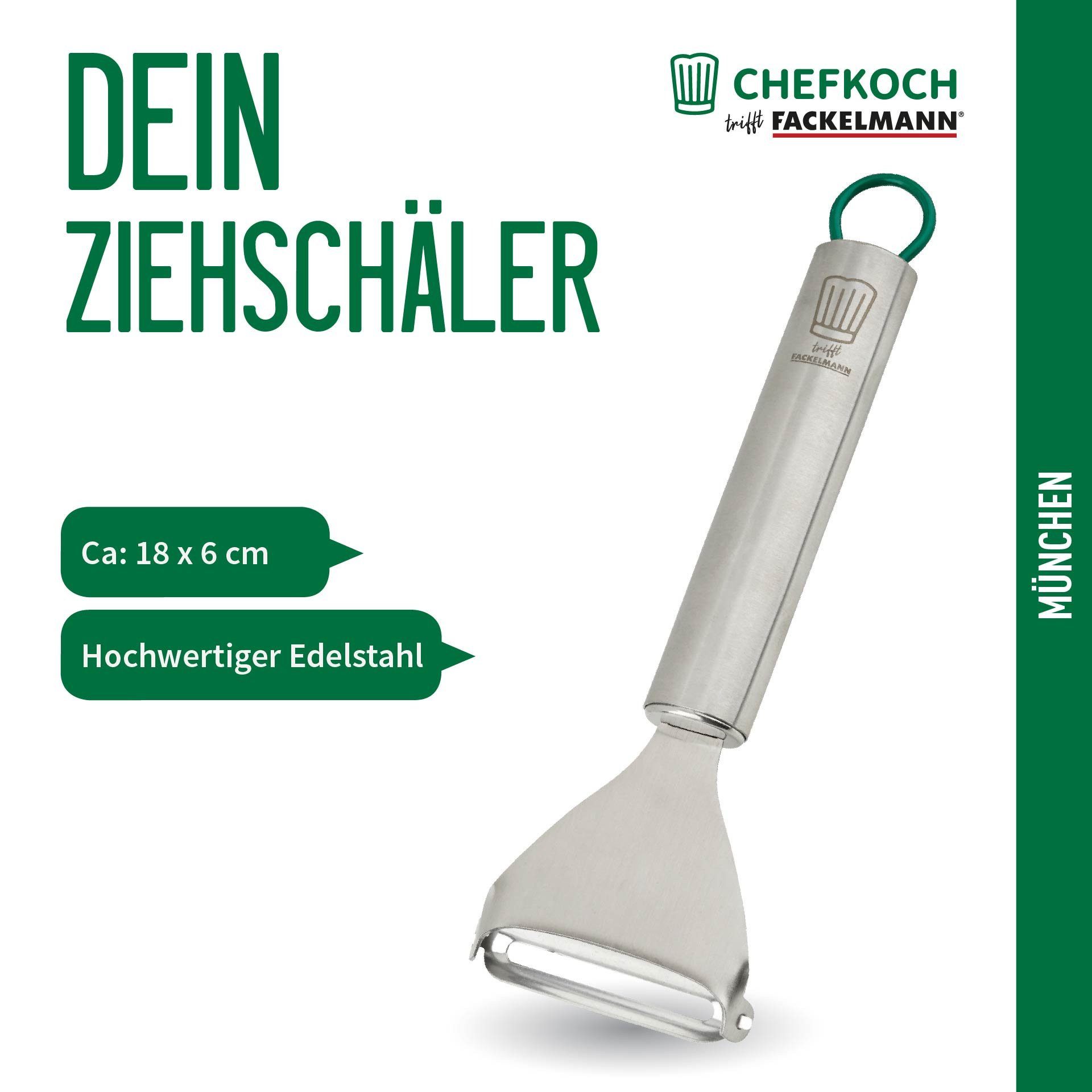 Chefkoch trifft Fackelmann Sparschäler Ziehschäler in hochwertiger Edelstahlausführung, 180x60mm