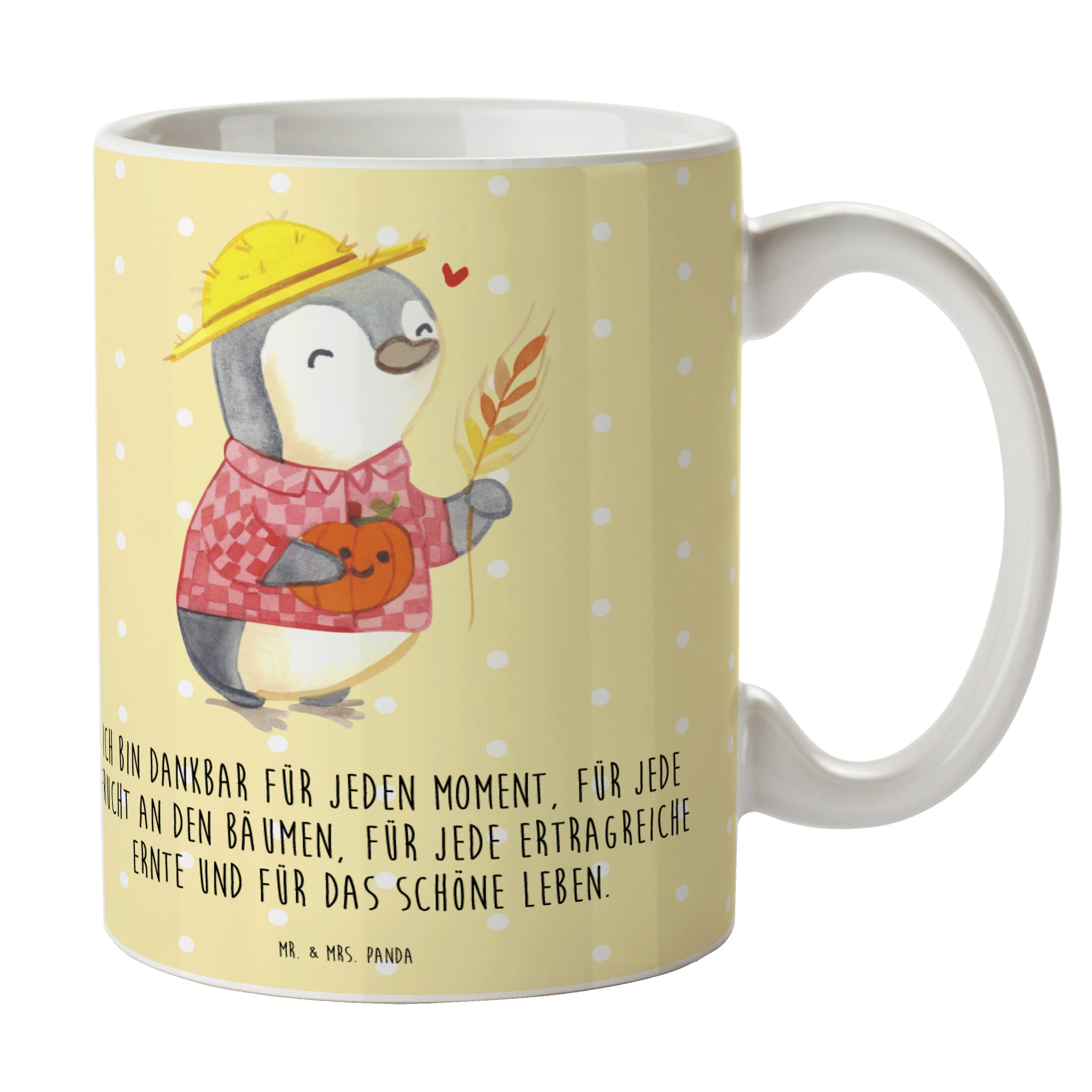 Tasse Pastell Dankbarkeits - Geschenk, - Pinguin Mrs. Keramik Gelb Erntedankfest Panda Spruch, & Mr.