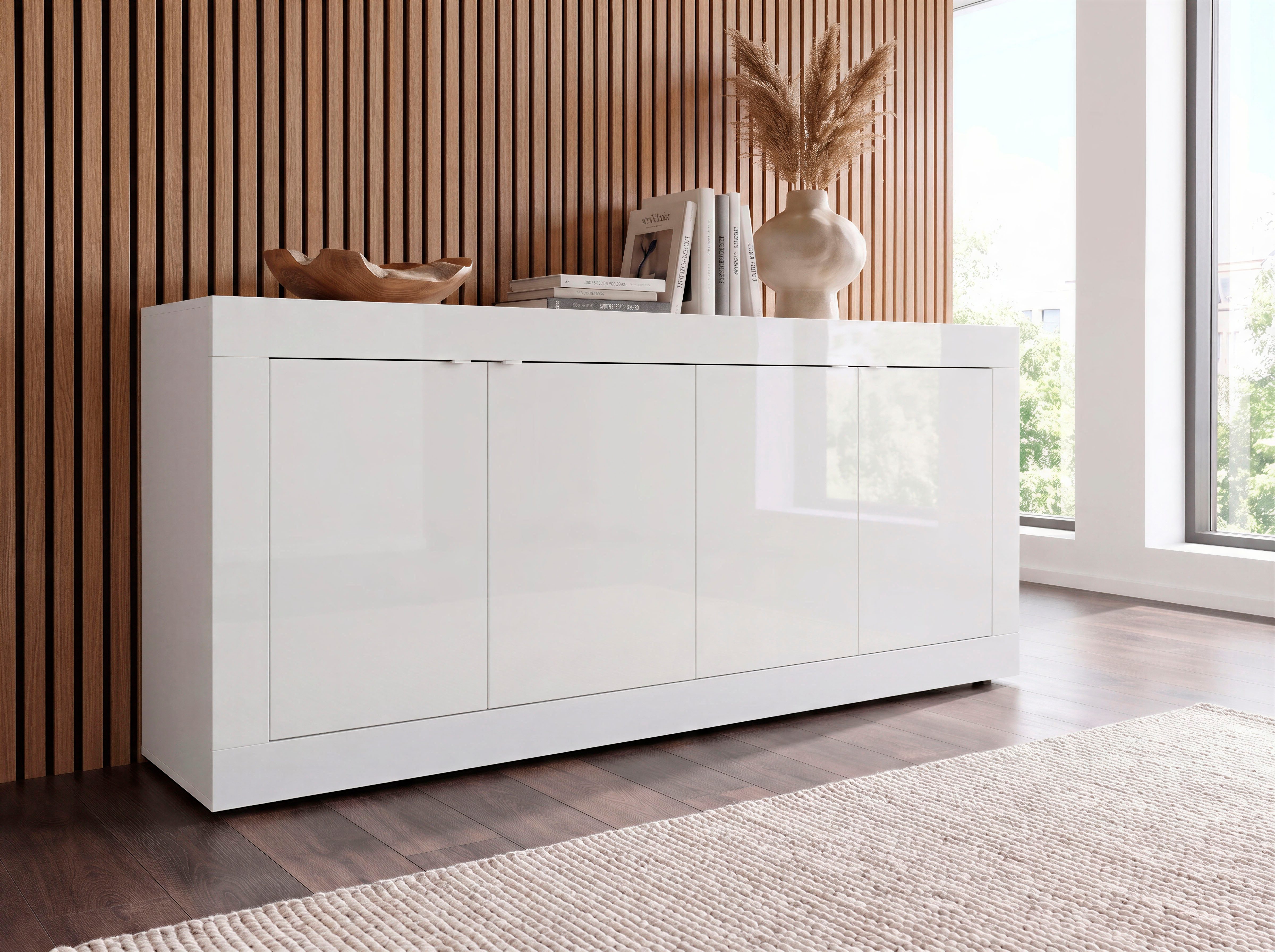 Home affaire Sideboard Basic Breite 207 cm, Kommode 4 Türen, Anrichte, Metallgriff, moderne Rahmenoptik, viel Stauraum, Farbauswahl