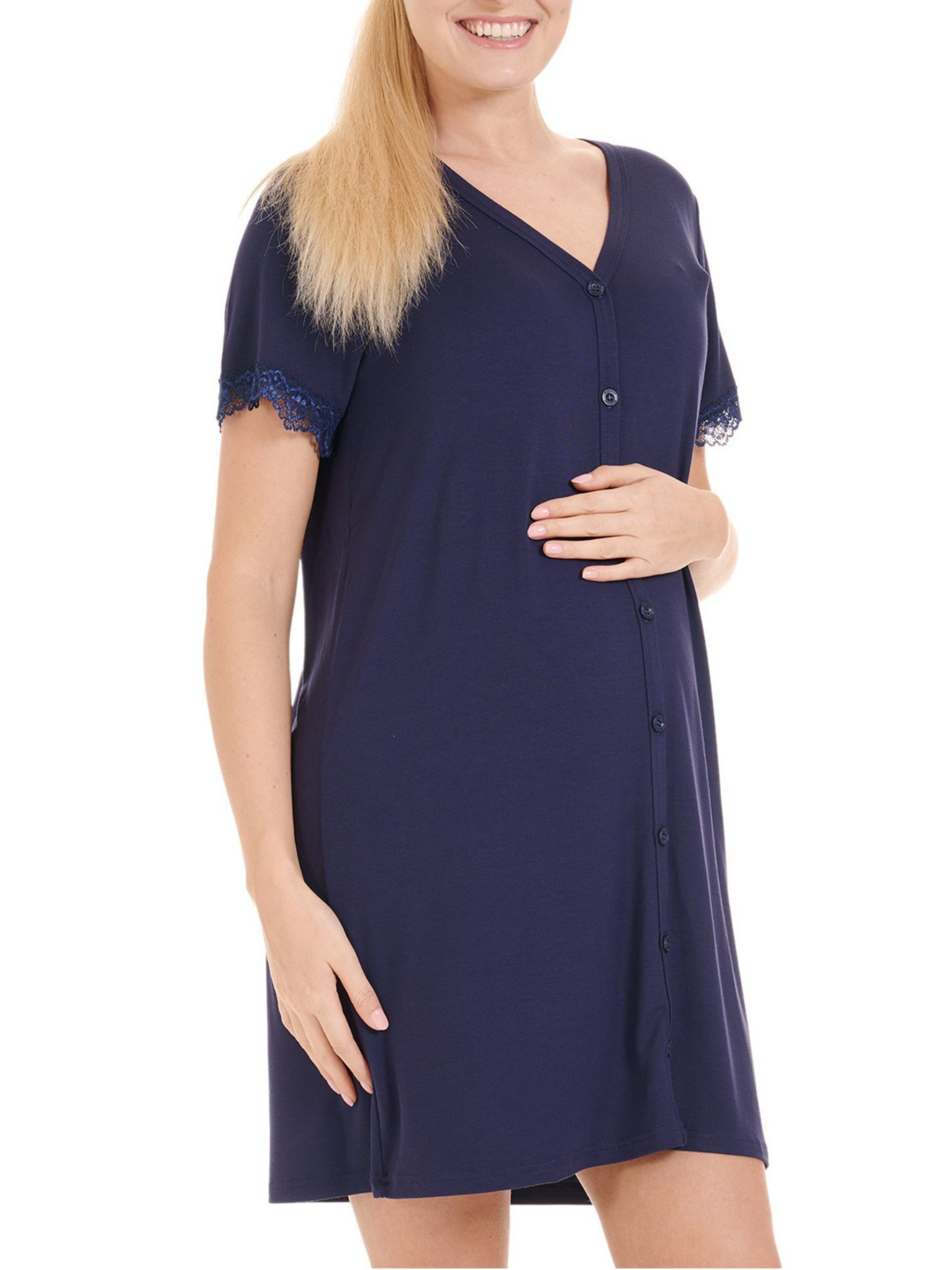 Herzmutter Umstandsnachthemd Stillnachthemd - Knopfleiste - Wochenbett-Geburt