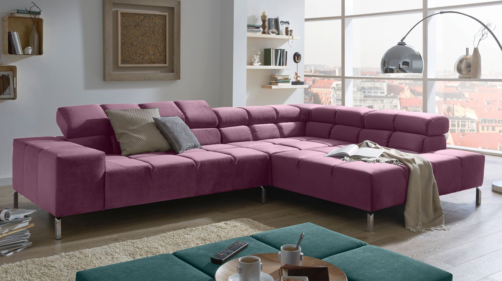 KAWOLA Ecksofa NELSON, Sofa Farben und purple Ausführungen Velvet versch. versch