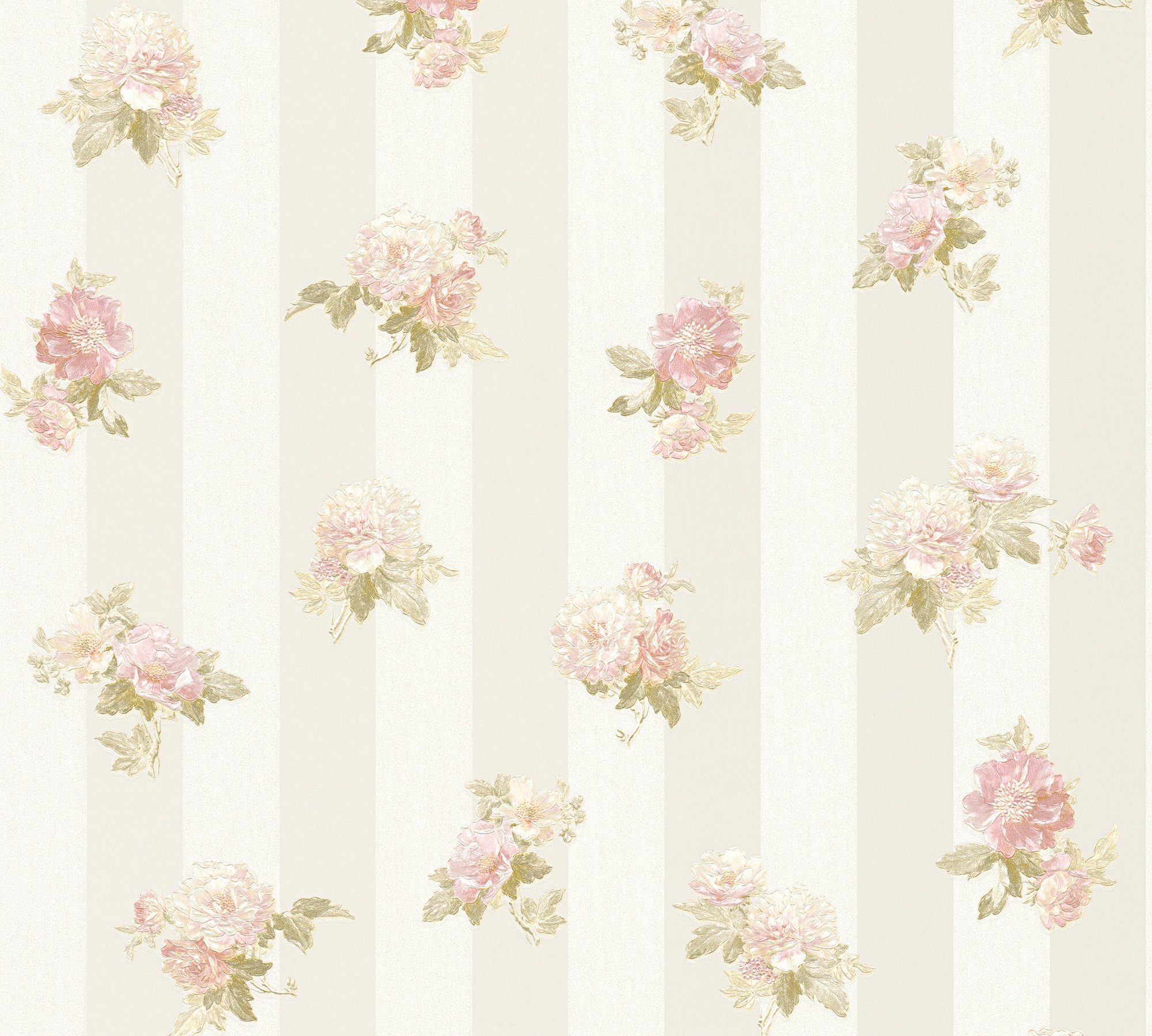 Streifen A.S. romantisch floral, floral, Vliestapete Romantico bunt/creme Blumentapete Création Tapete