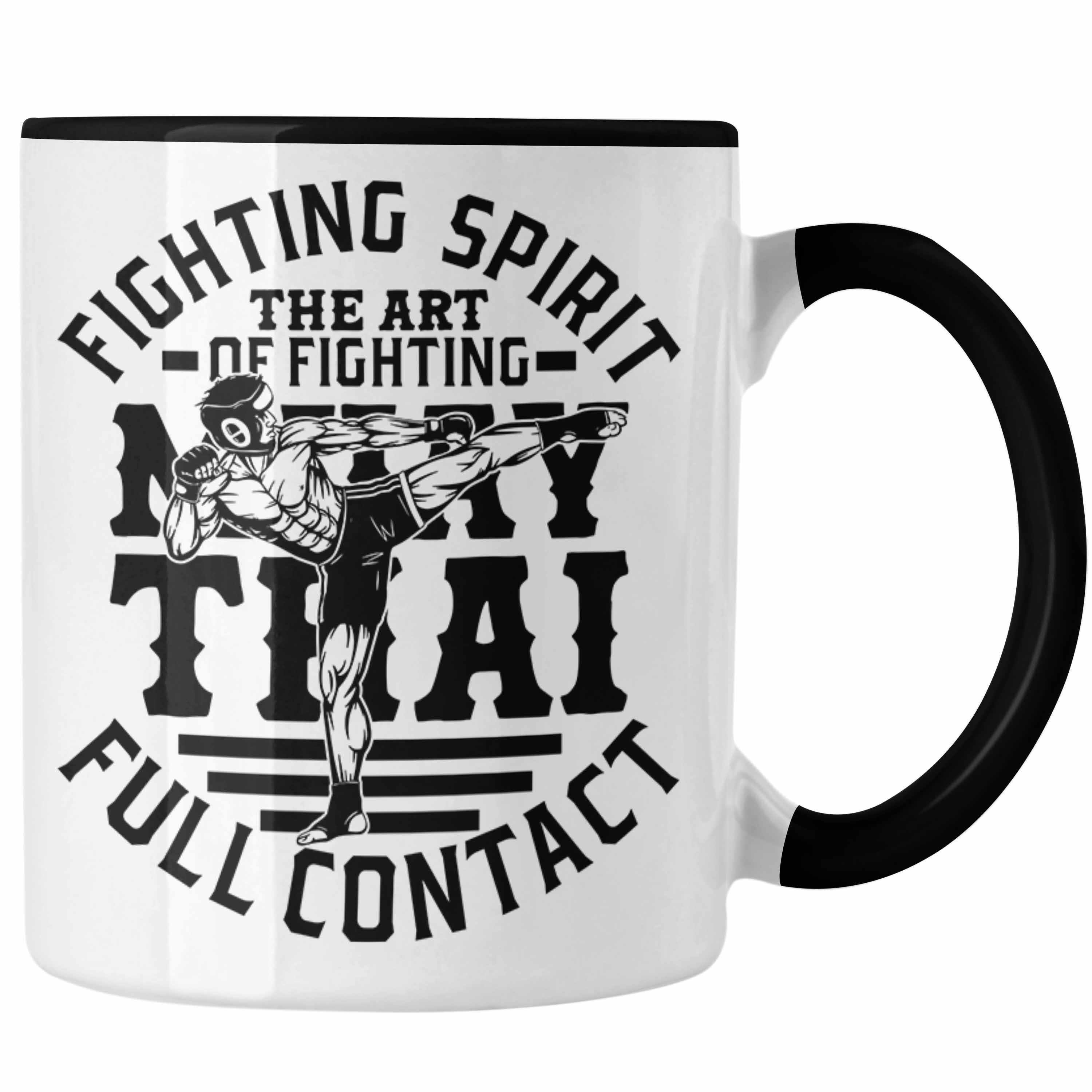 Trendation Tasse Muay Thai Tasse Geschenk Muay Thai-Kämpfer Geschenkidee Fighting Spiri Schwarz